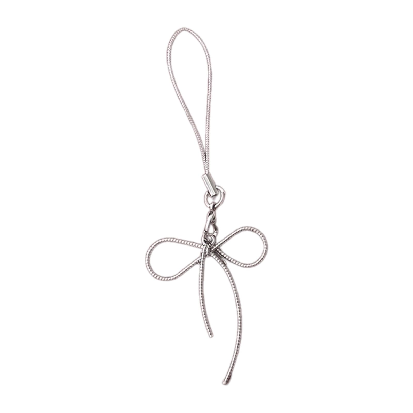 Stylish Silver Bowknot Phone Lanyard - Anti-Loss Wrist Strap with Butterfly Charm for Smartphones | Perfect for Work, Travel & Daily Use
