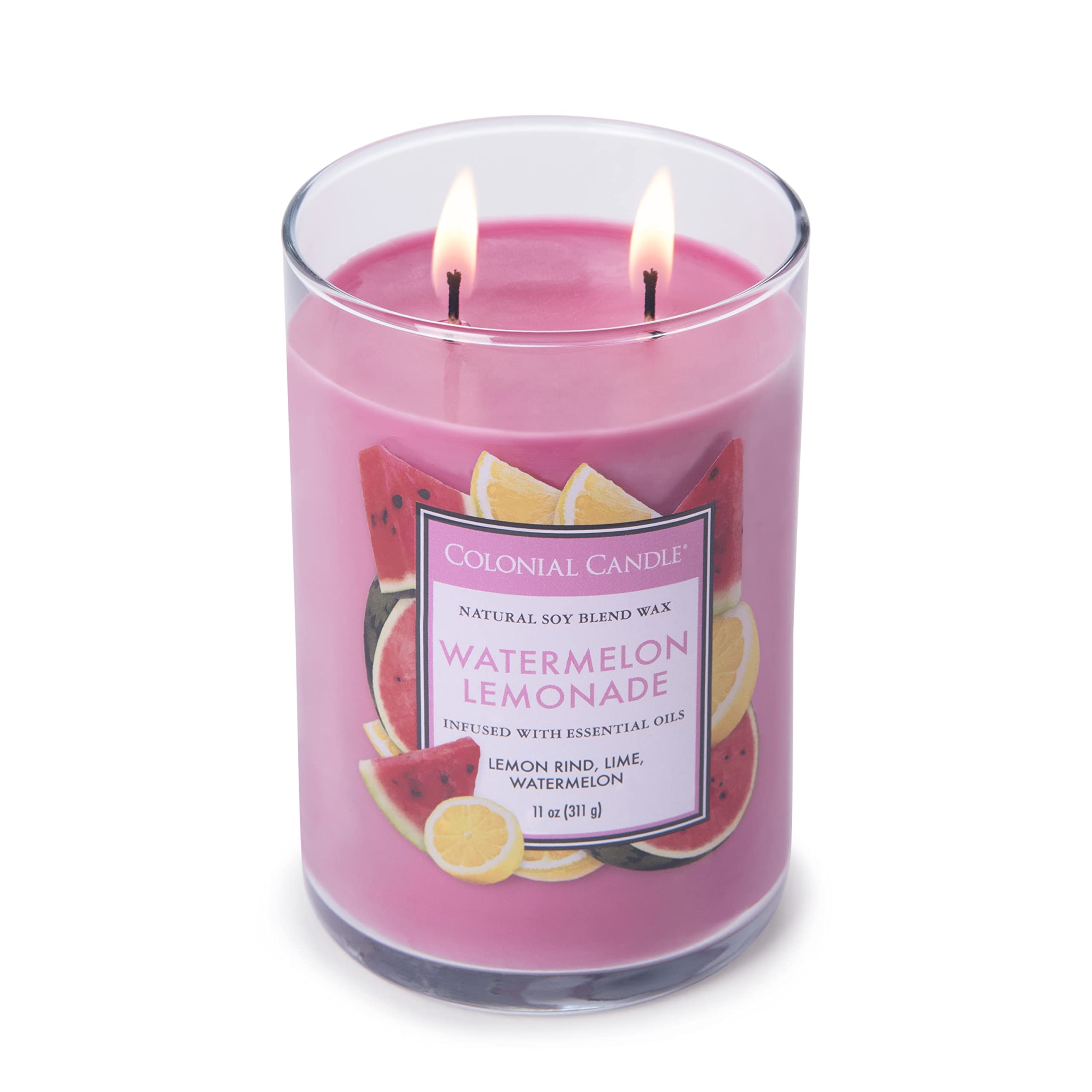 Colonial Candle Watermelon Lemonade Scented Jar Candle - 2 Wick, 11 oz, 80-Hour Burn Time | Classic Cylinders Collection | Perfect for Home Decor, Relaxation & Gifts