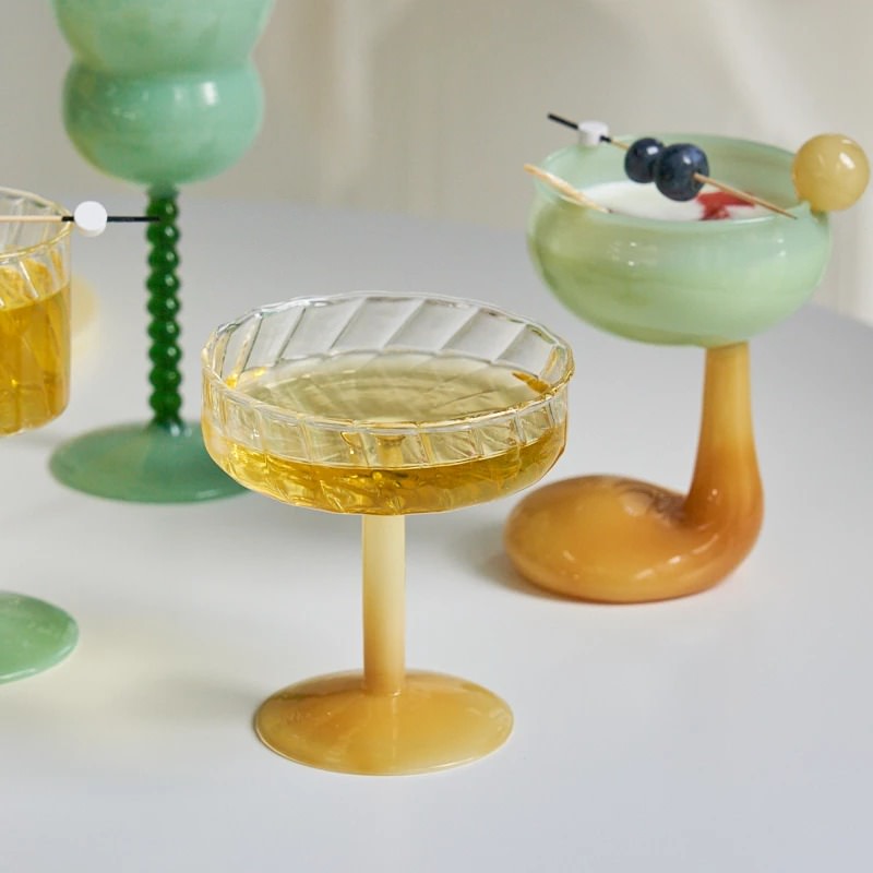 Vintage French Cocktail Glass Set - Elegant 12oz Crystal Coupe Glasses for Champagne, Martini & Cocktails - Perfect for Home Bar, Wedding & Party Entertaining
