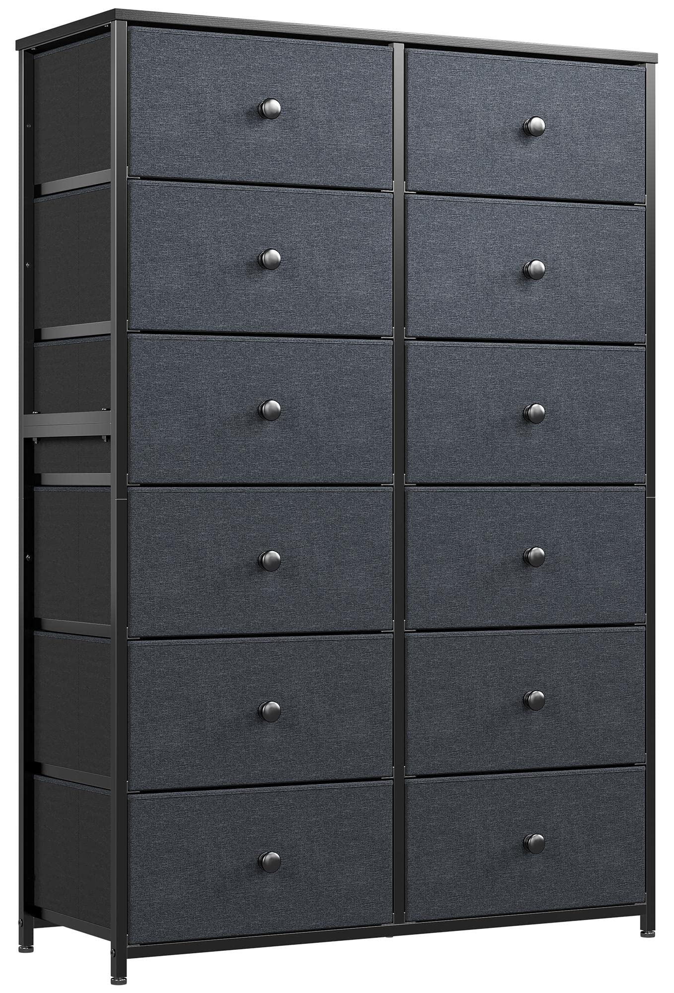 Enhomee 12 Drawer Dresser - Black Wooden Top & Metal Frame Tall Chest of Drawers for Bedroom, Closet, Living Room - 34.6
