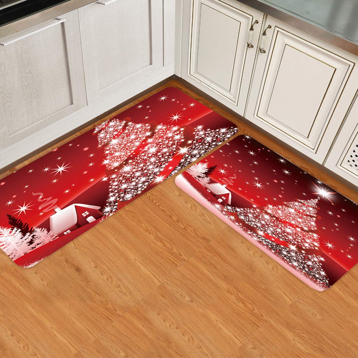 2-Piece Non-Slip Kitchen Rug Set with Rubber Backing - 15.7