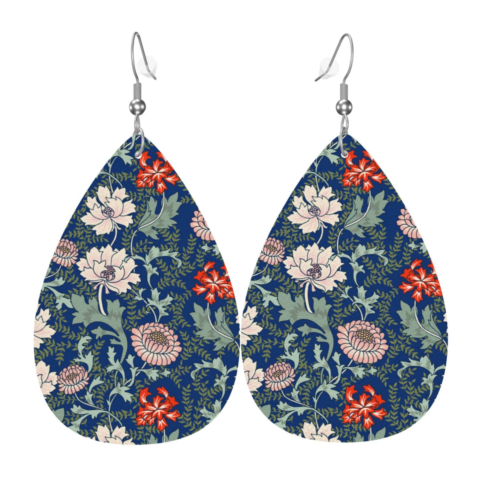 Vintage Floral Leather Drop Earrings for Women & Teens – Lightweight Dangle Jewelry – Unique Teardrop Design – Perfect Valentine's Day, Birthday & Party Gift for Girlfriend, Daughter & Friends – Great for Weddings, Date Nights & Special Occasions