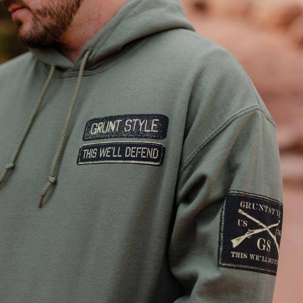 Military Green Name Tape Hoodie - Customizable Embroidered Pullover for Army, Tactical & Outdoor Enthusiasts | Perfect for Military Training, Hiking & Casual Wear
