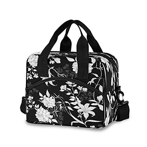 Insulated Leakproof Lunch Bag with Adjustable Shoulder Strap - Reusable Cooler Tote for Women & Men, Perfect for School, Work, Picnic, Beach & Hiking | Flower Design Lunch Box for Food Freshness