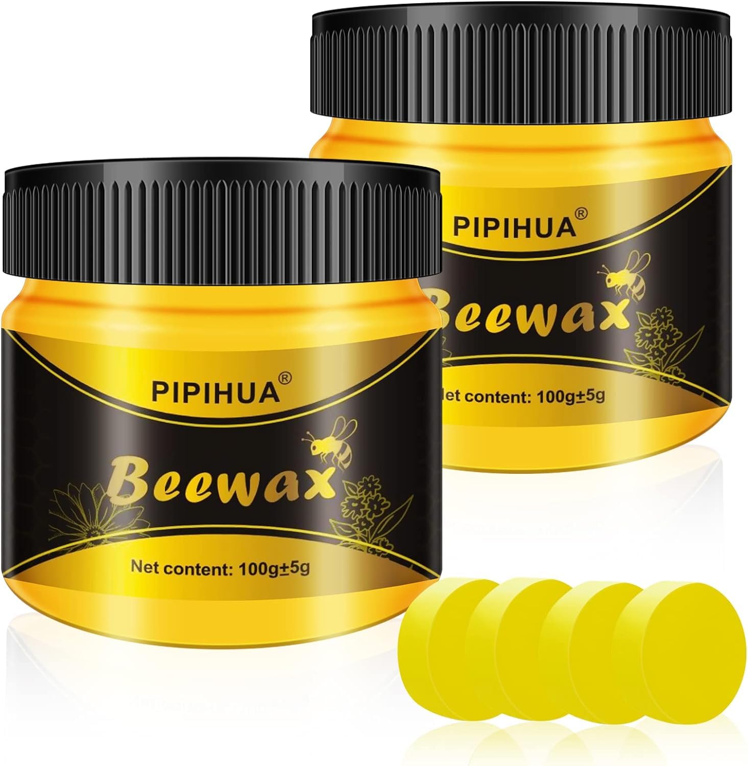 Premium Beeswax Polish & Wood Conditioner for Furniture - Natural Waterproof Wax, Scratch Repair & Protective Finish | Multipurpose Wood Cleaner & Polish Kit (2x100g + 4 Sponges) | Ideal for Tables, Cabinets, Floors & Antique Wood Restoration