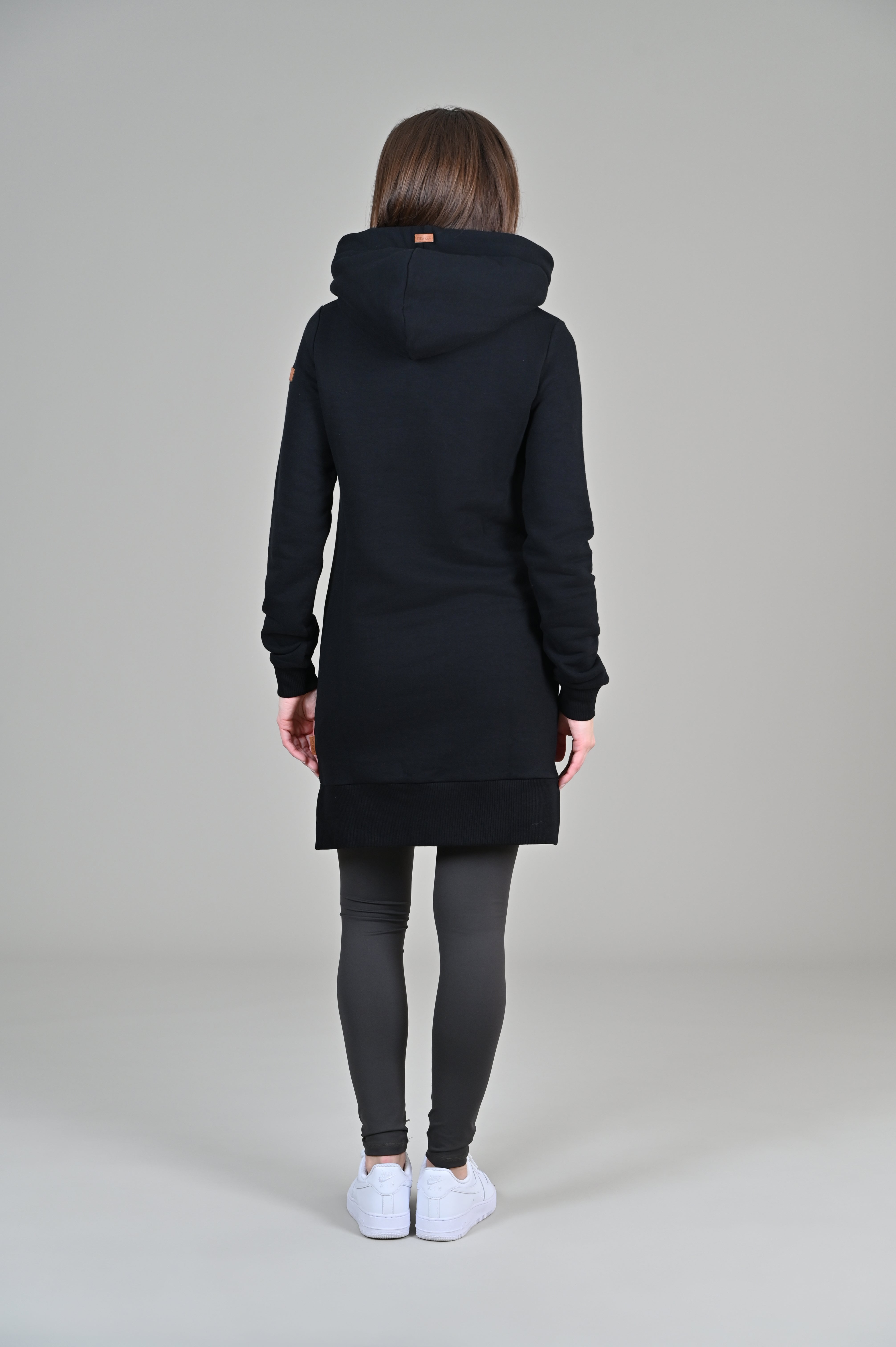 Carmen Black Hoodie Dress for Women - Stylish Long Sleeve Pullover Sweatshirt Dress for Casual Wear, Lounge, and Street Fashion