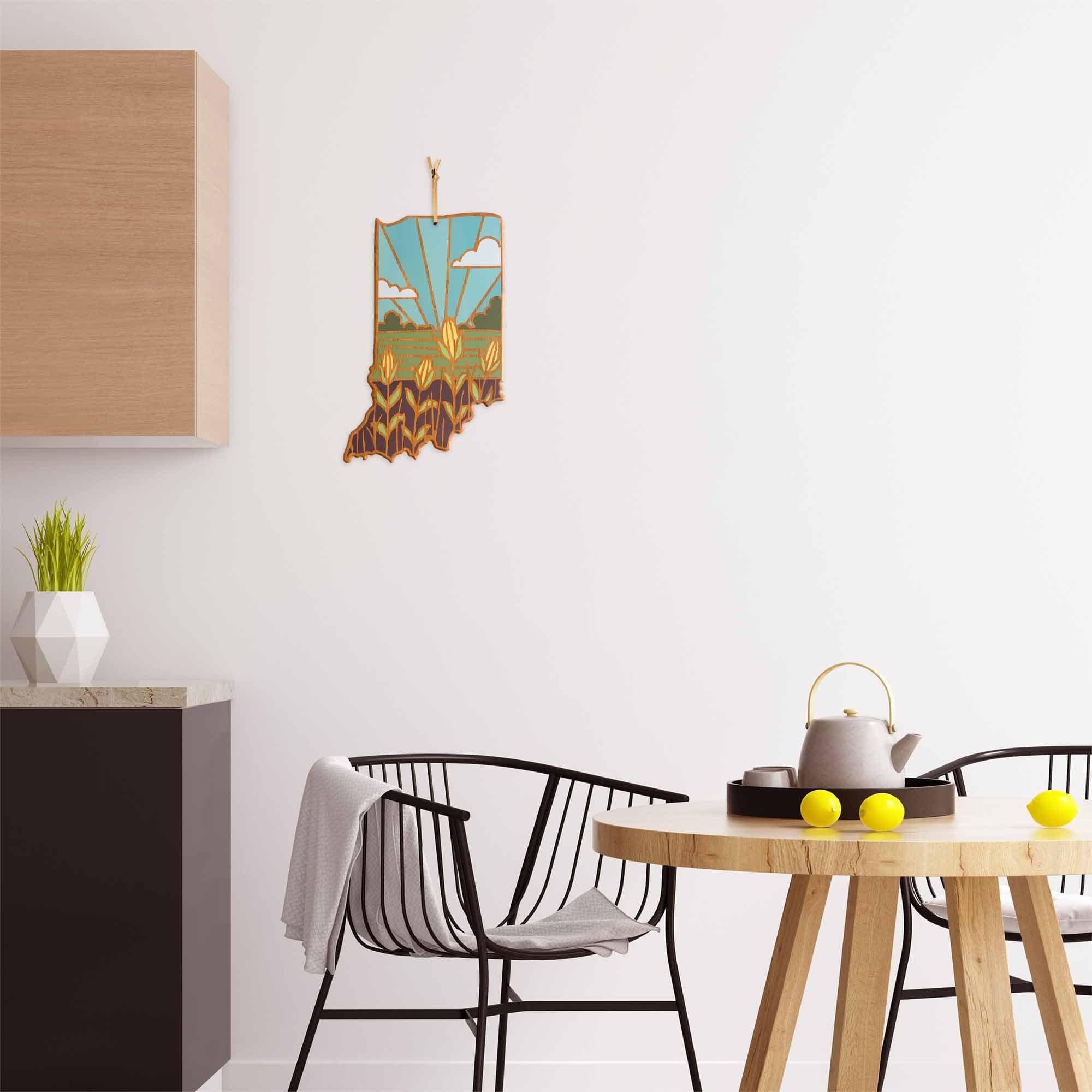 Handcrafted Indiana Themed Wooden Cutting Board with Summer Stokes Artwork - Perfect for Kitchen Decor, Gift Giving, and Home Use