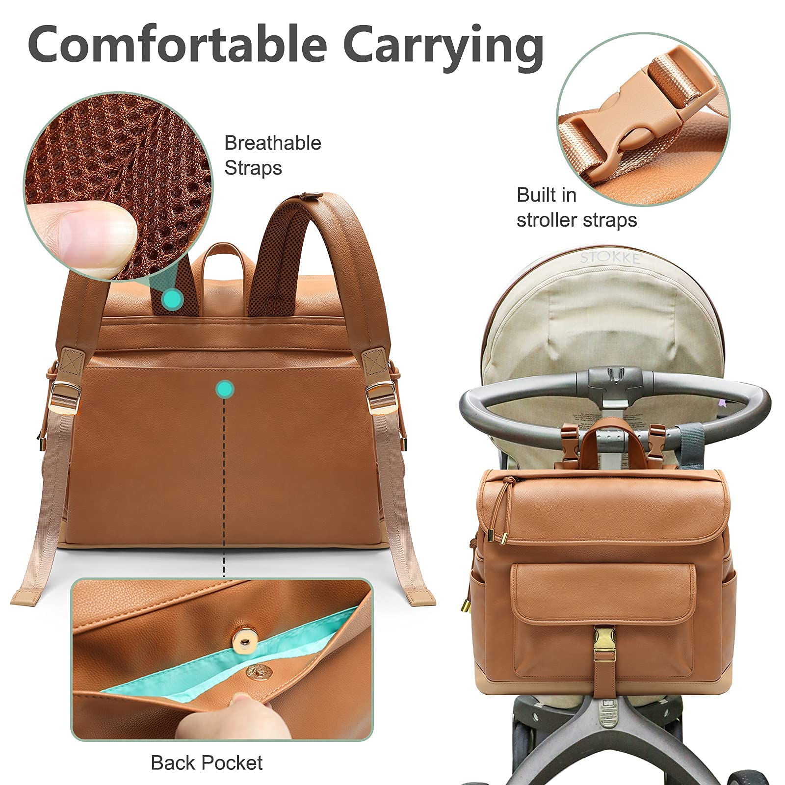 Premium Leather Diaper Backpack for Moms & Dads - Large Capacity Baby Bag with 6 Insulated Pockets, Stroller Straps & Changing Station - Perfect for Travel, Daycare & Family Outings (Registry Gift Ready)