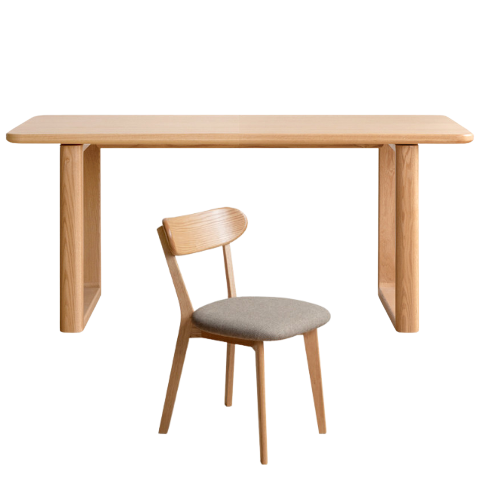 62.9x33.4x29.9 inch / 160x85x76 cm / Natural Wood Color / Large table + 4 chairs