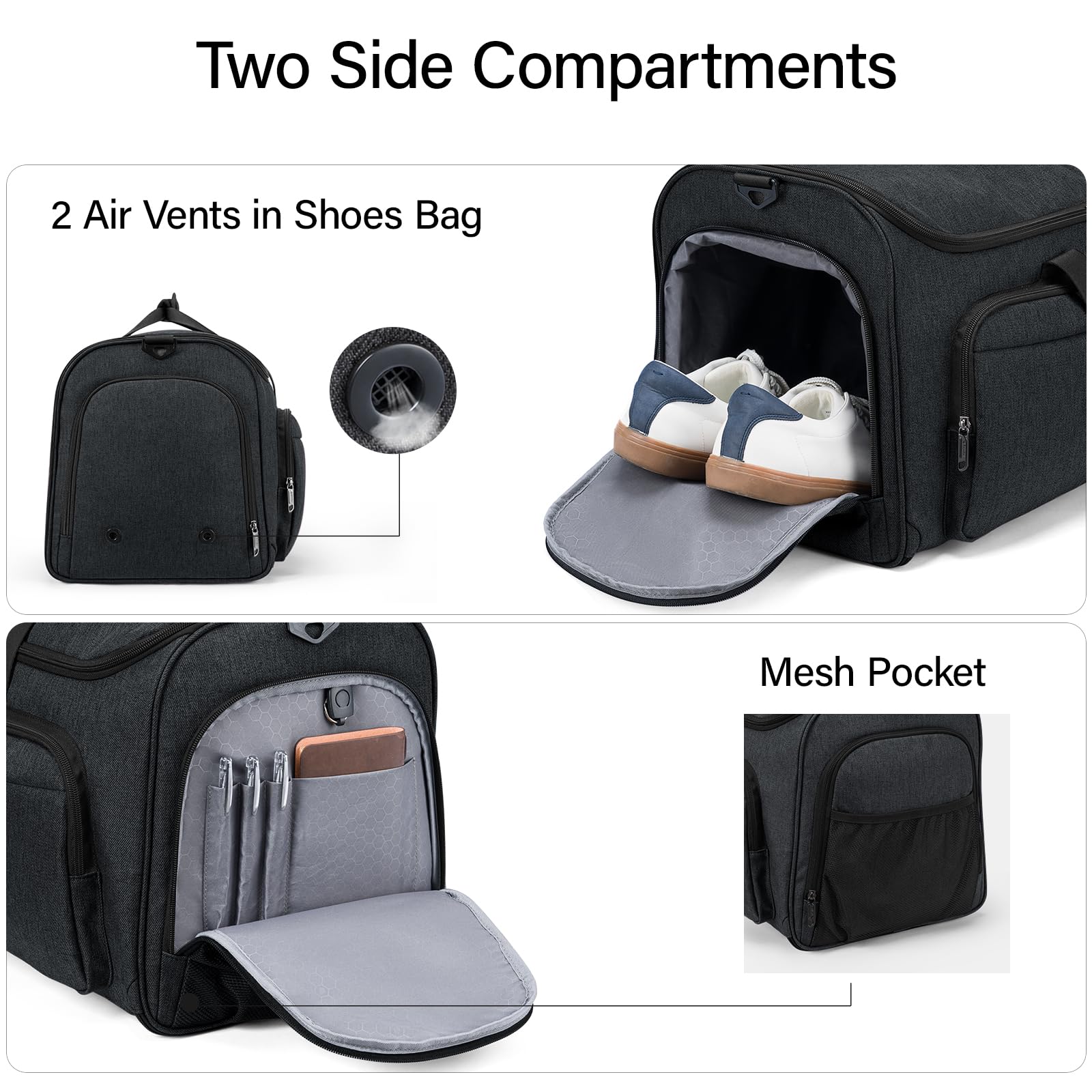 Hanke Convertible 2-in-1 Carry On Garment Bag & Duffle Bag for Travel - Hanging Suitcase with Shoe Compartment - Weekender Luggage for Men & Women (Black) | Perfect for Business Trips, Weekend Getaways & Airplane Travel