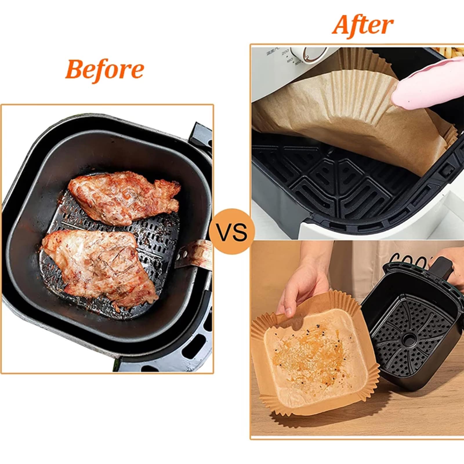 100PCS 8 Inch Square Air Fryer Paper Liners - Non-Stick & Oil-Proof Parchment Sheets for 5-8 QT Air Fryers, Microwave Safe Disposable Liners - Perfect for Healthy Cooking, Reheating & Baking