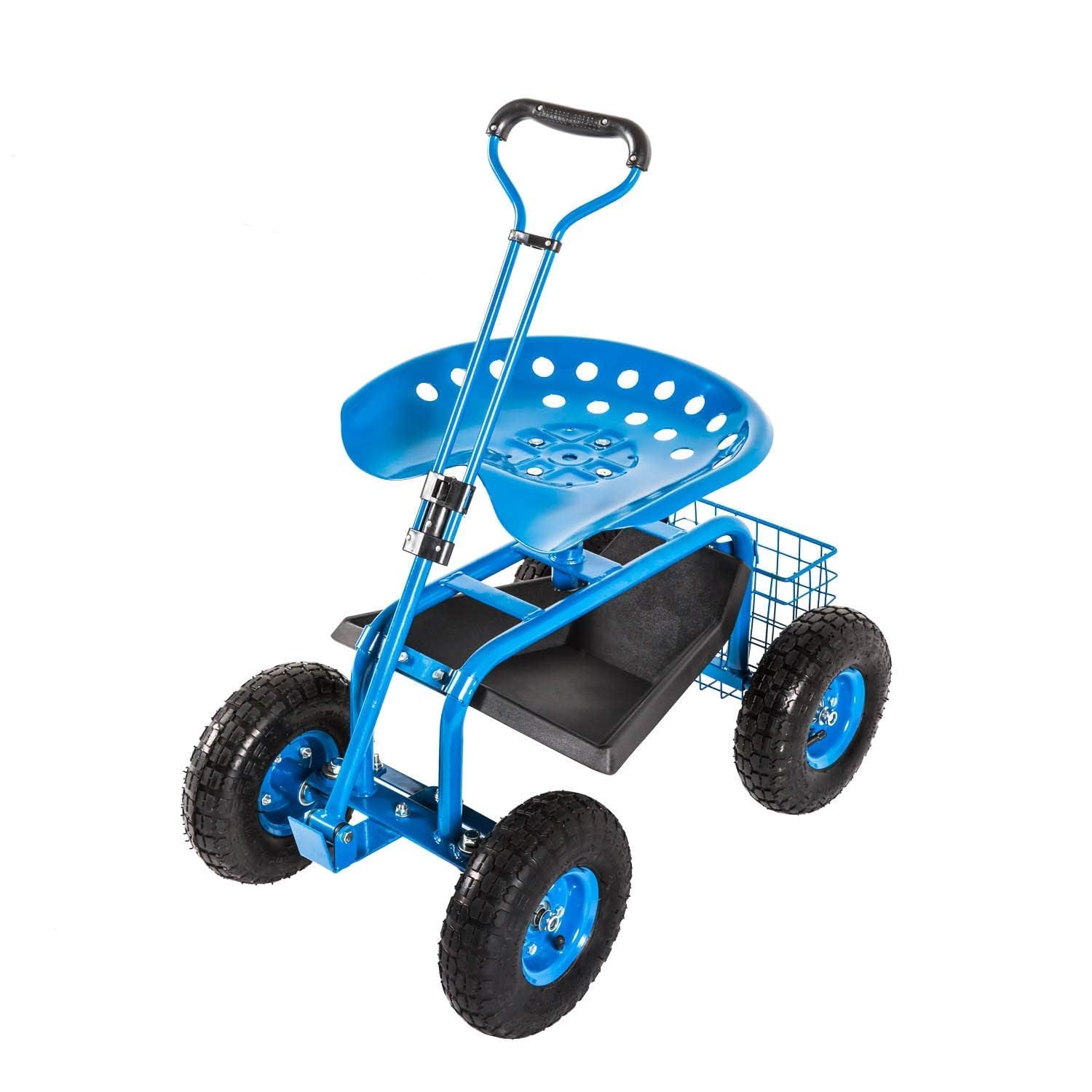 Heavy Duty Garden Cart with Extendable Handle - Rolling Scooter for Gardening, Planting & Yard Work - Perfect for Soil Transport, Mulch Hauling & Outdoor Projects