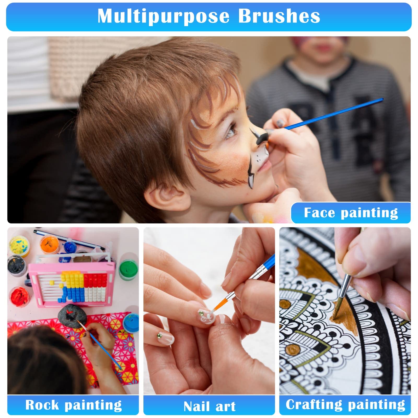 50Pcs Round Paint Brushes Bulk Set - Small Artist Brushes for Kids & Adults - Acrylic, Watercolor, Oil Painting & Crafts - Perfect for Classroom, Canvas, Face Painting & DIY Art Projects