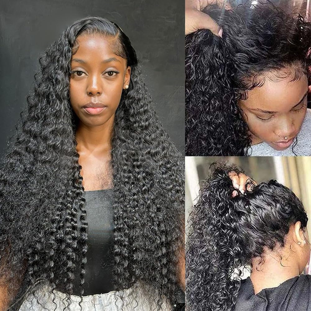 360 Water Wave Lace Front Wigs Human Hair 180% Density 22 Inch Deep Wave Lace Frontal Wig for Black Women - Pre Plucked with Baby Hair Natural Color - Perfect for Daily Wear, Parties & Special Occasions