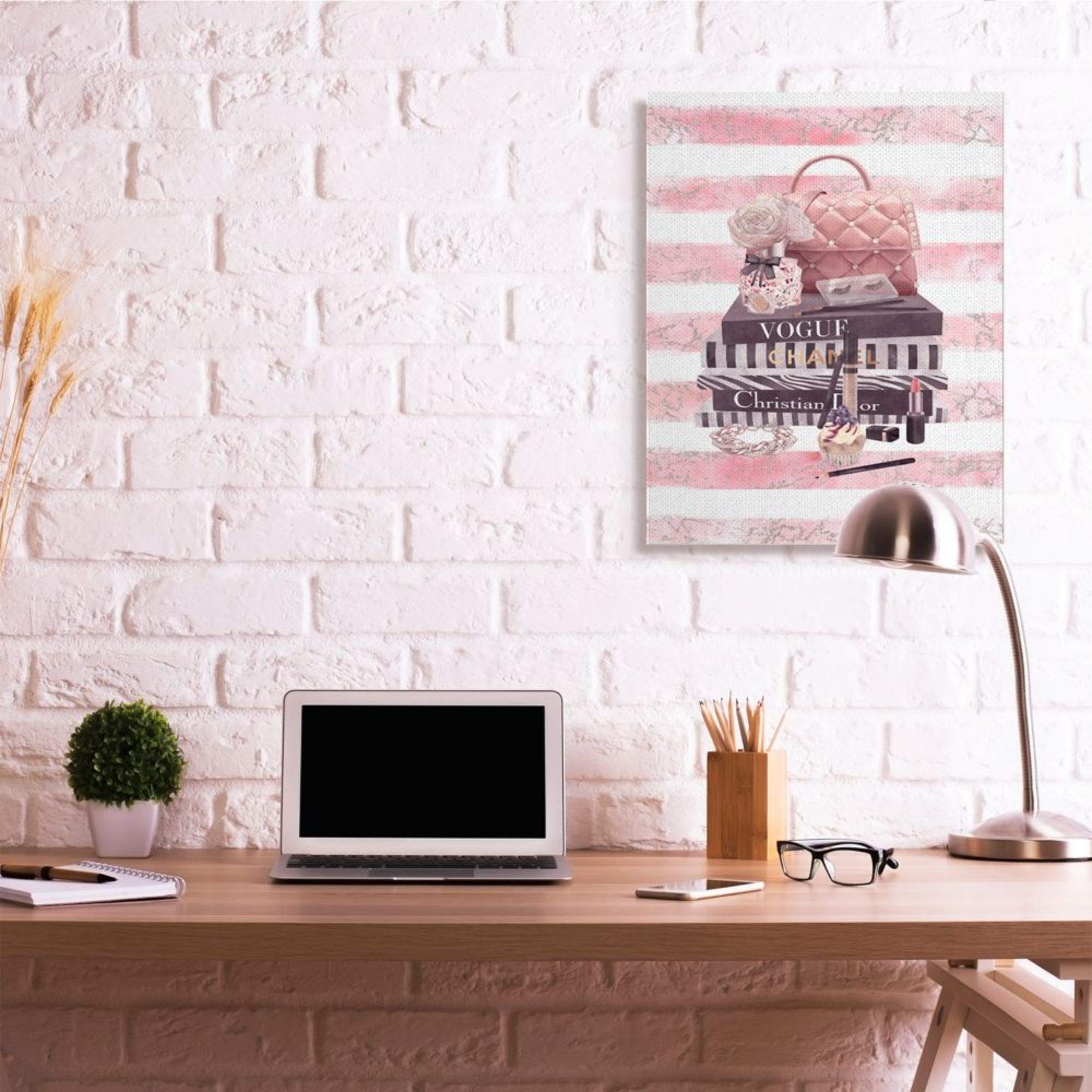 Stupell Industries Pink Quilted Purse Fashion Books Distressed Stripes Canvas Wall Art by Ziwei Li - 30