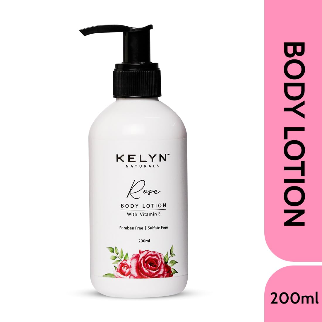 KELYN Vitamin E Rose Body Lotion for Dry Skin - 24 Hour Moisturizing Cream with Pump Bottle (200ml) | Perfect for Daily Hydration & Soft Skin Care Routine