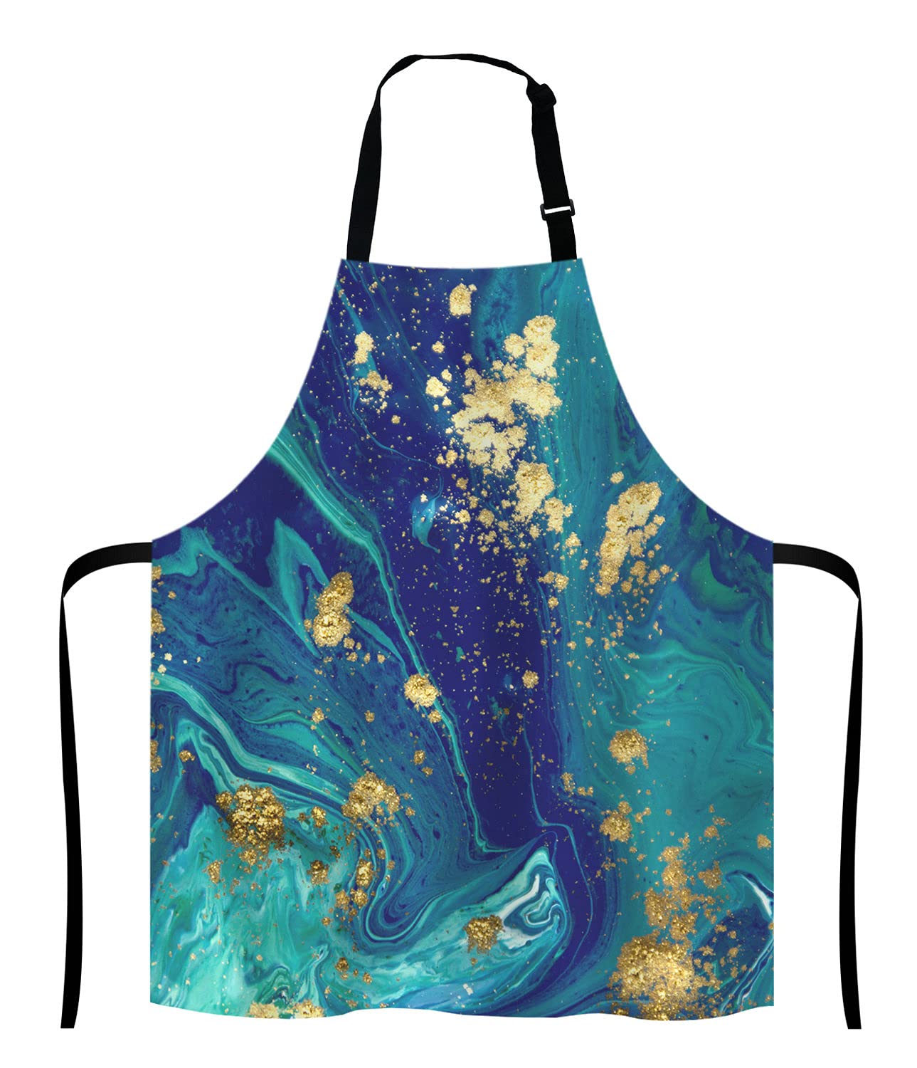 Blue Gold Marbled Bib Apron with Adjustable Neck Strap - Unisex Kitchen Apron for Cooking, Baking, BBQ & Grilling - Perfect for Chefs, Waiters, Bakers & Home Cooks - Ideal for Restaurants, Cafes & Outdoor Barbecues