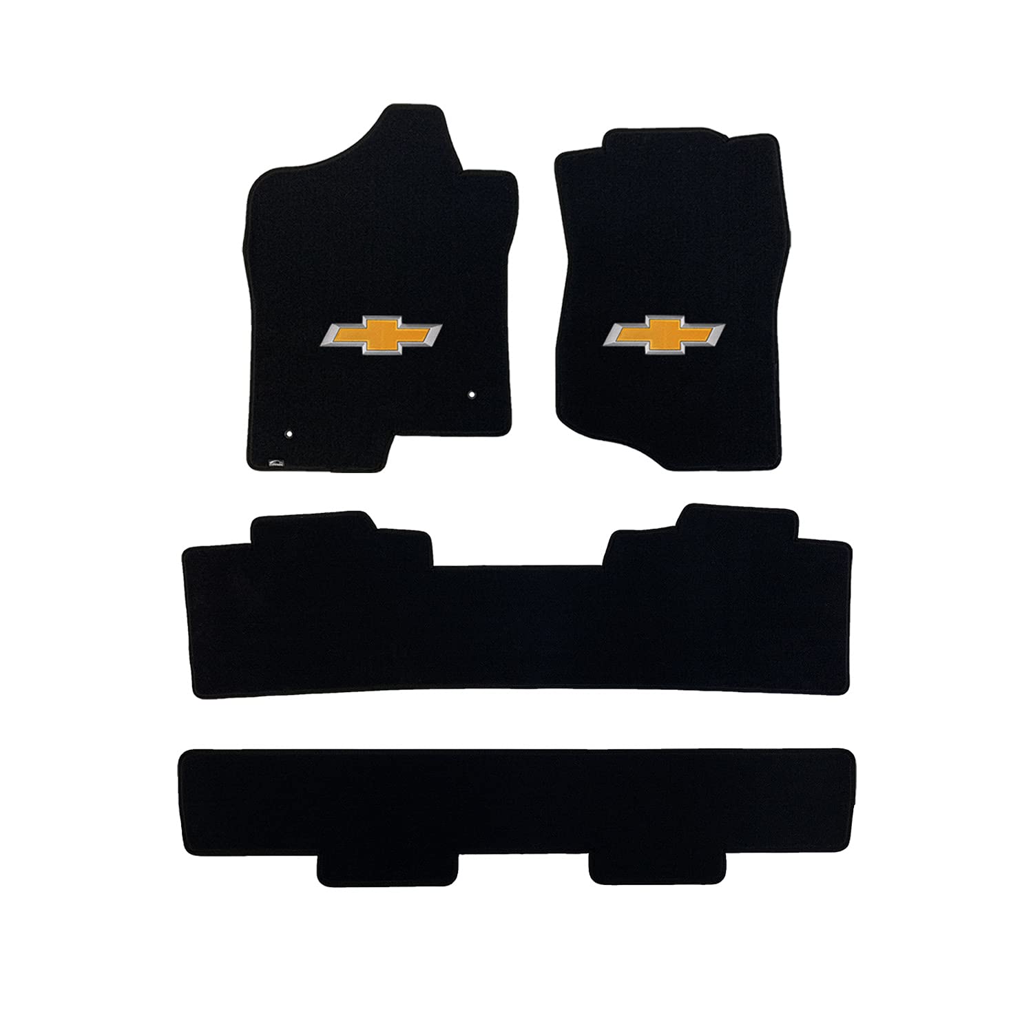Premium Custom-Fit Carpeted Floor Mats for Chevy Tahoe 2007-2014 - Luxury Car Floor Liners with Gold Bowtie Design (Charcoal, 4-Piece Set for Bench Seats) - Perfect for All-Weather Protection & Interior Enhancement