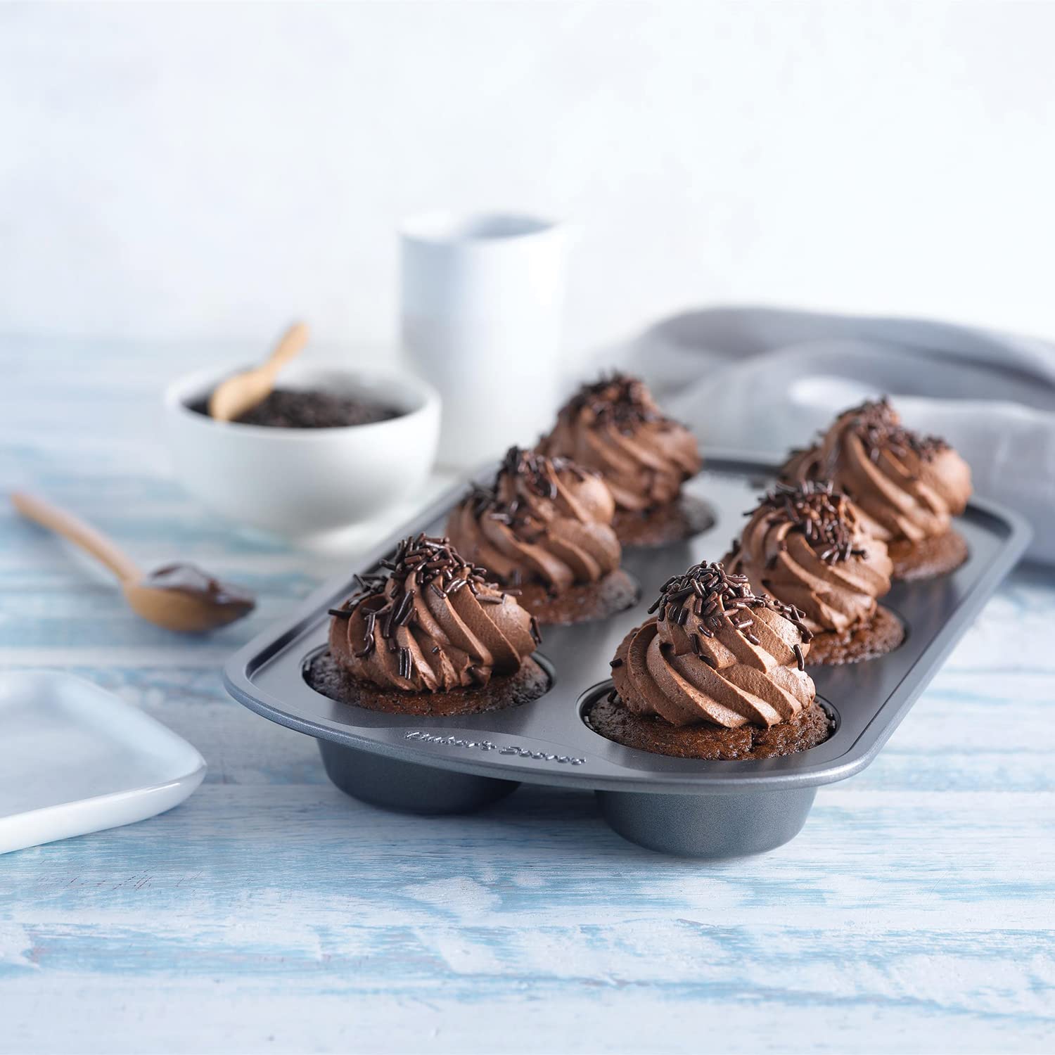 Baker's Secret 12-Cup Nonstick Muffin Pan - Carbon Steel Cupcake Baking Pan with Easy Release Coating, Dishwasher Safe Bakeware for Muffins & Cupcakes - Perfect for Home Baking, Party Desserts & Holiday Treats