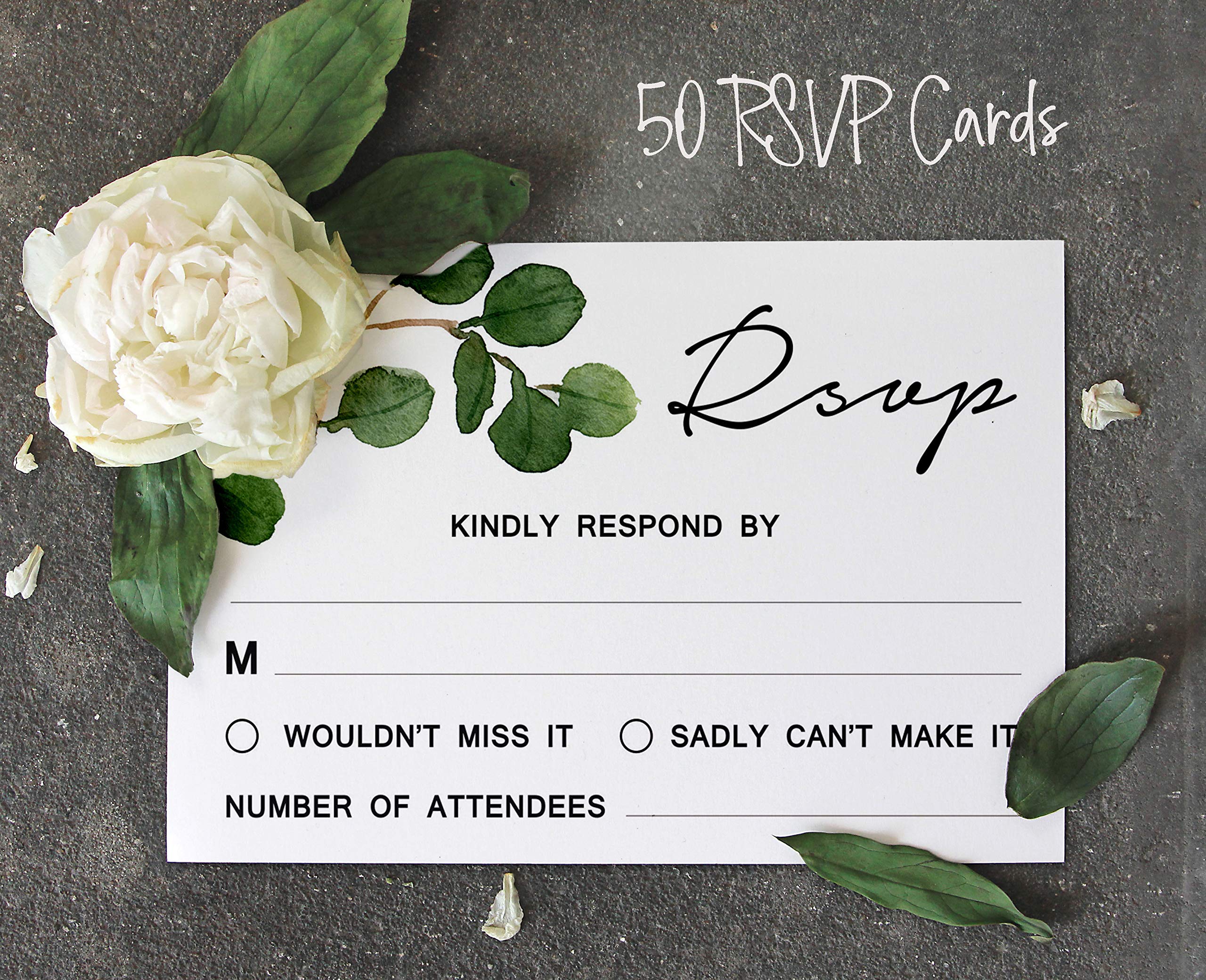 50 Blank RSVP Cards with White Envelopes - Greenery Style Wedding Response Cards for Invitations, Rehearsal Dinners, Baby Showers & Bridal Showers | Perfect for Engagement Parties & Special Events