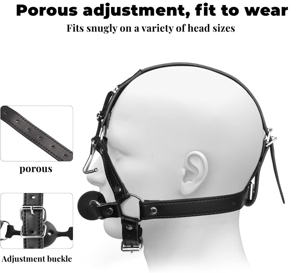 Adjustable BDSM Ball Gag with Metal Hook - Bondage Toy for Adults