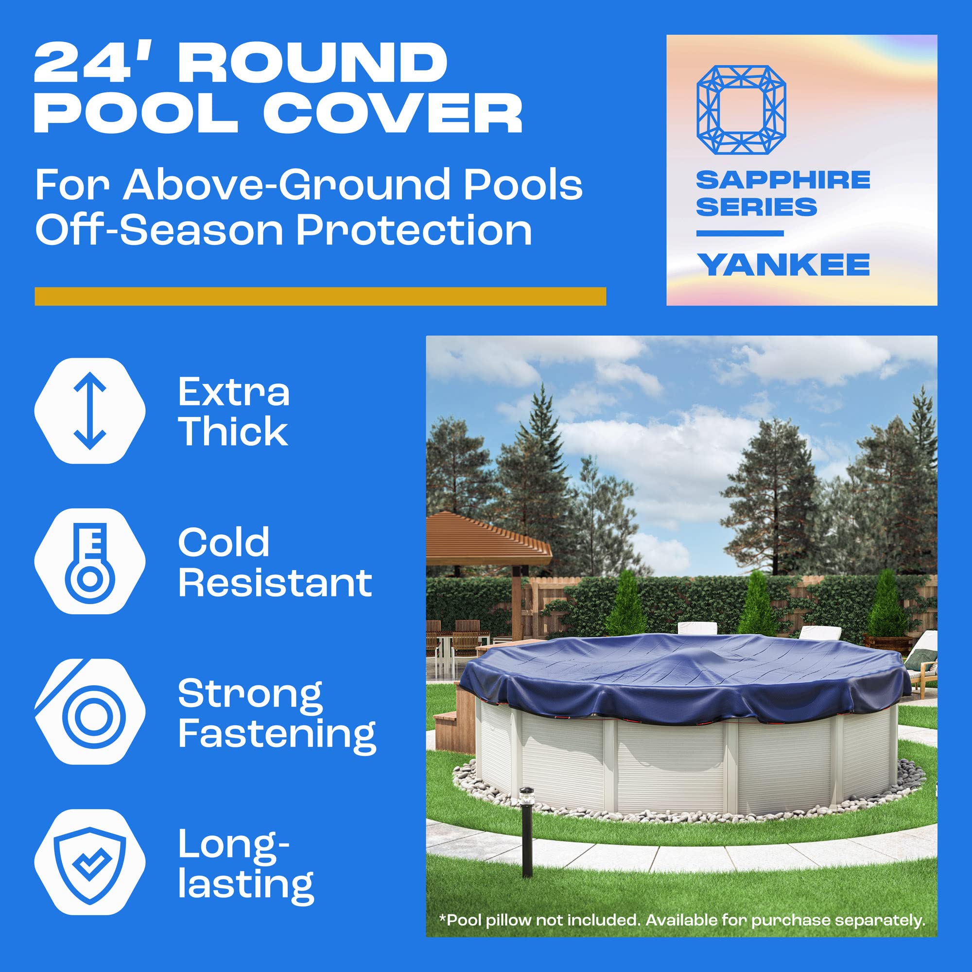 24 ft Round Winter Pool Cover for Above Ground Pools | Extra Thick & Durable Cold & UV Resistant Cover | Sapphire Series Premium Protection | Perfect for Winterizing & Protecting Your Above Ground Pool from Snow, Leaves & Debris