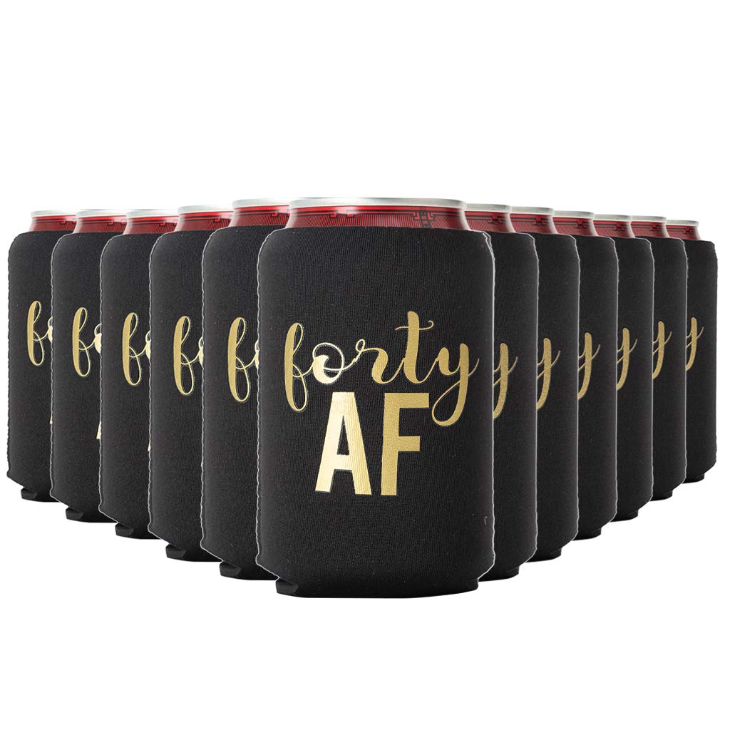 40th Birthday Party Can Coolers Set of 12 - Black/White & Gold Insulated Beer Koozies for Fortieth Birthday Celebrations - Perfect for Outdoor BBQs, Pool Parties & Birthday Decorations