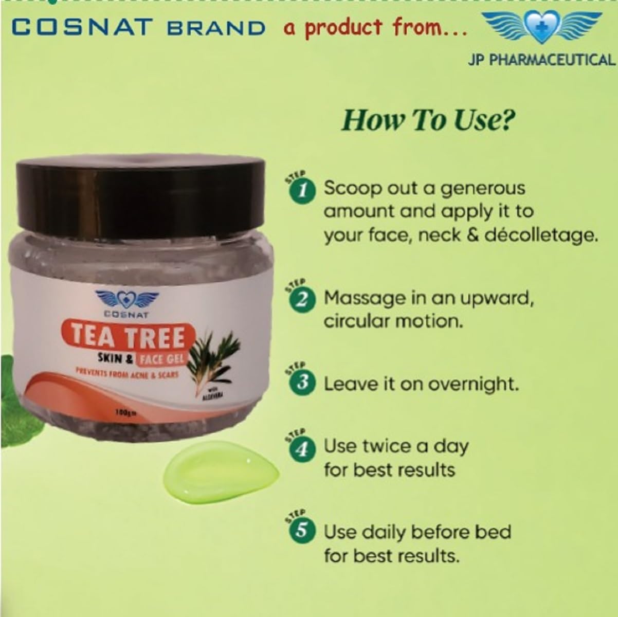 Tea Tree Skin & Face Gel for Acne & Pimples Treatment - 100g Jar for Men & Women | Soothes Breakouts & Redness, Perfect for Oily & Sensitive Skin Care Routine