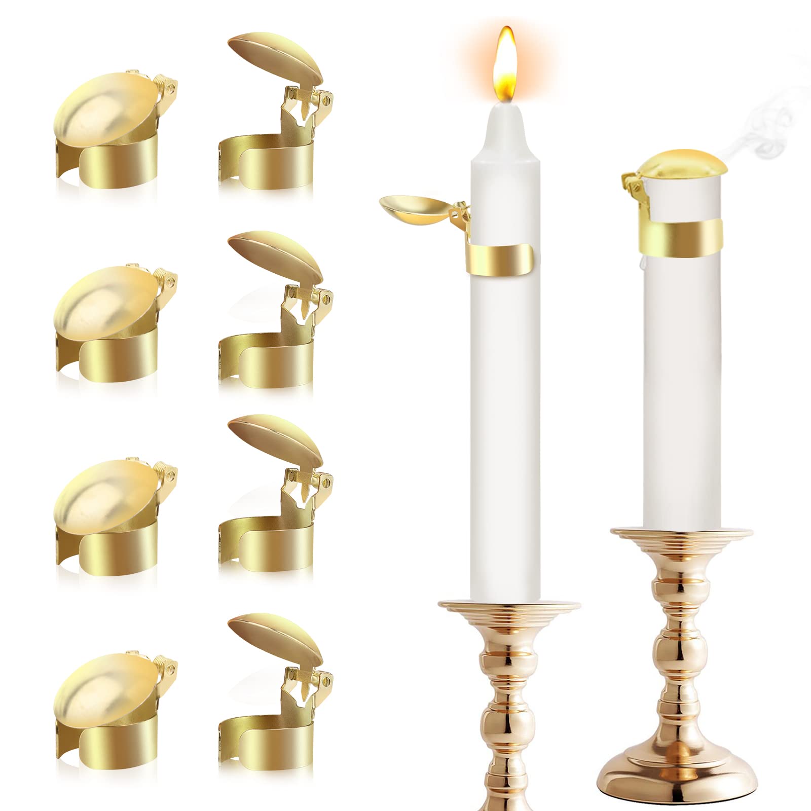 8-Piece Automatic Candle Snuffer Kit with Storage Box - Swedish Candle Extinguisher Rings & Clip-On Wick Stoppers for Safe Candle Extinguishing (Gold) | Perfect for Home Decor, Romantic Dinners, Spa Relaxation & Candle Lovers Gift