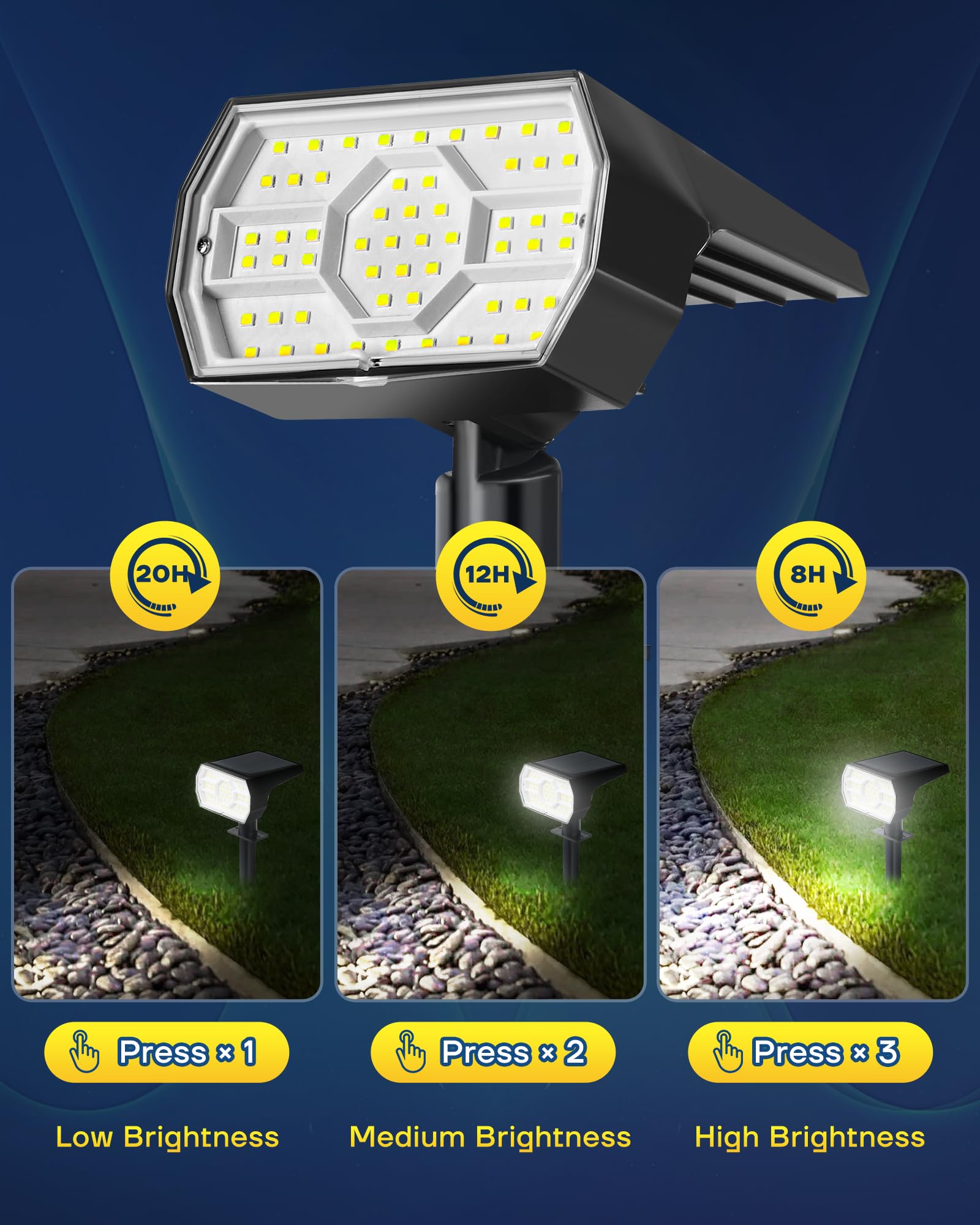 Kaxiida Solar Lights Outdoor Waterproof IP68 - 56LED Solar Powered Spot Lights with 3 Lighting Modes for Yard, Patio, Garden, Pathway & Landscape - Perfect for Dusk to Dawn Outdoor Lighting & Home Security
