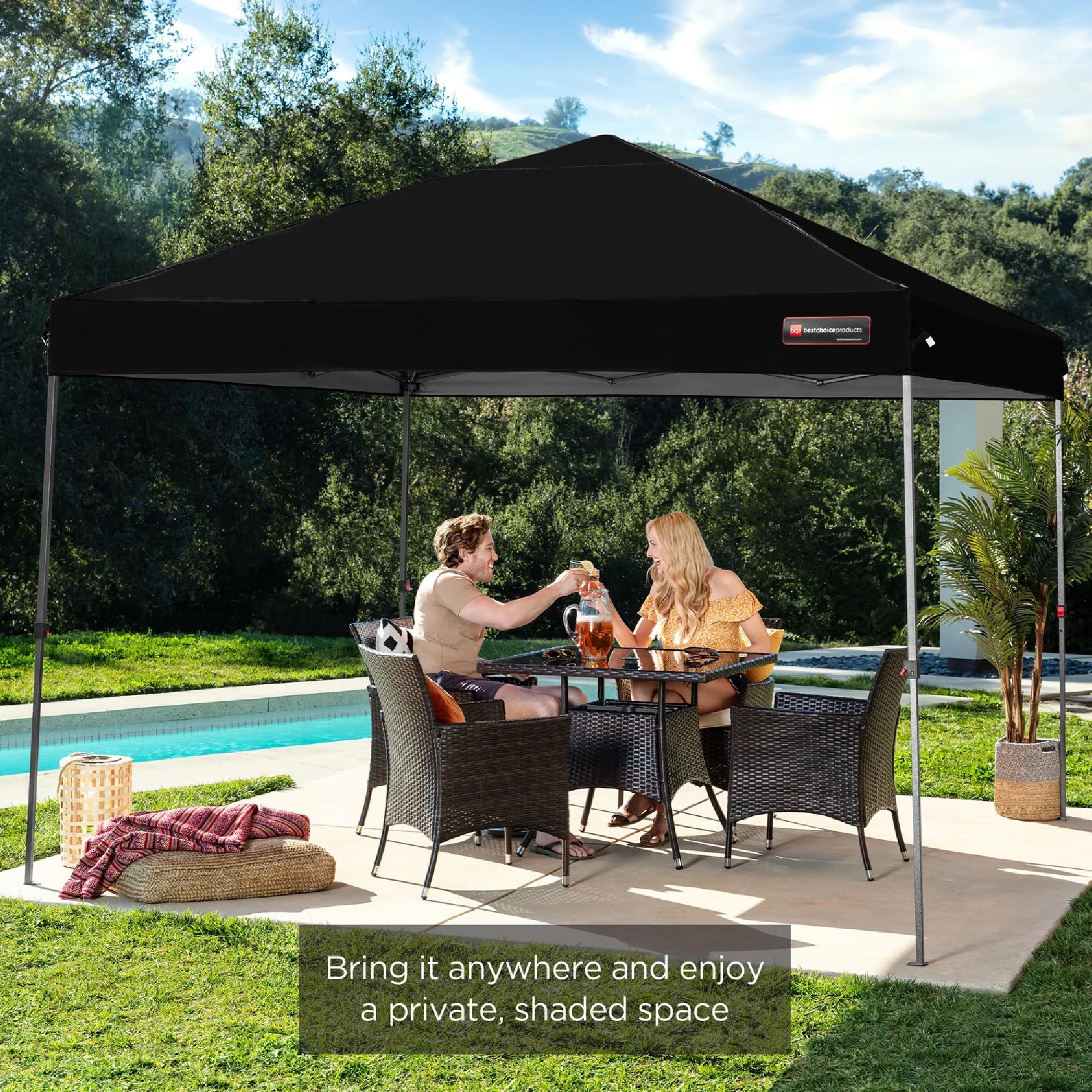 Best Choice Products 10x10ft Instant Pop Up Canopy Tent - 1-Person Easy Setup Portable Shelter with Push Button Mechanism, Carry Case & 4 Weight Bags (Black) - Perfect for Outdoor Events, Camping, Picnics, and Beach Trips