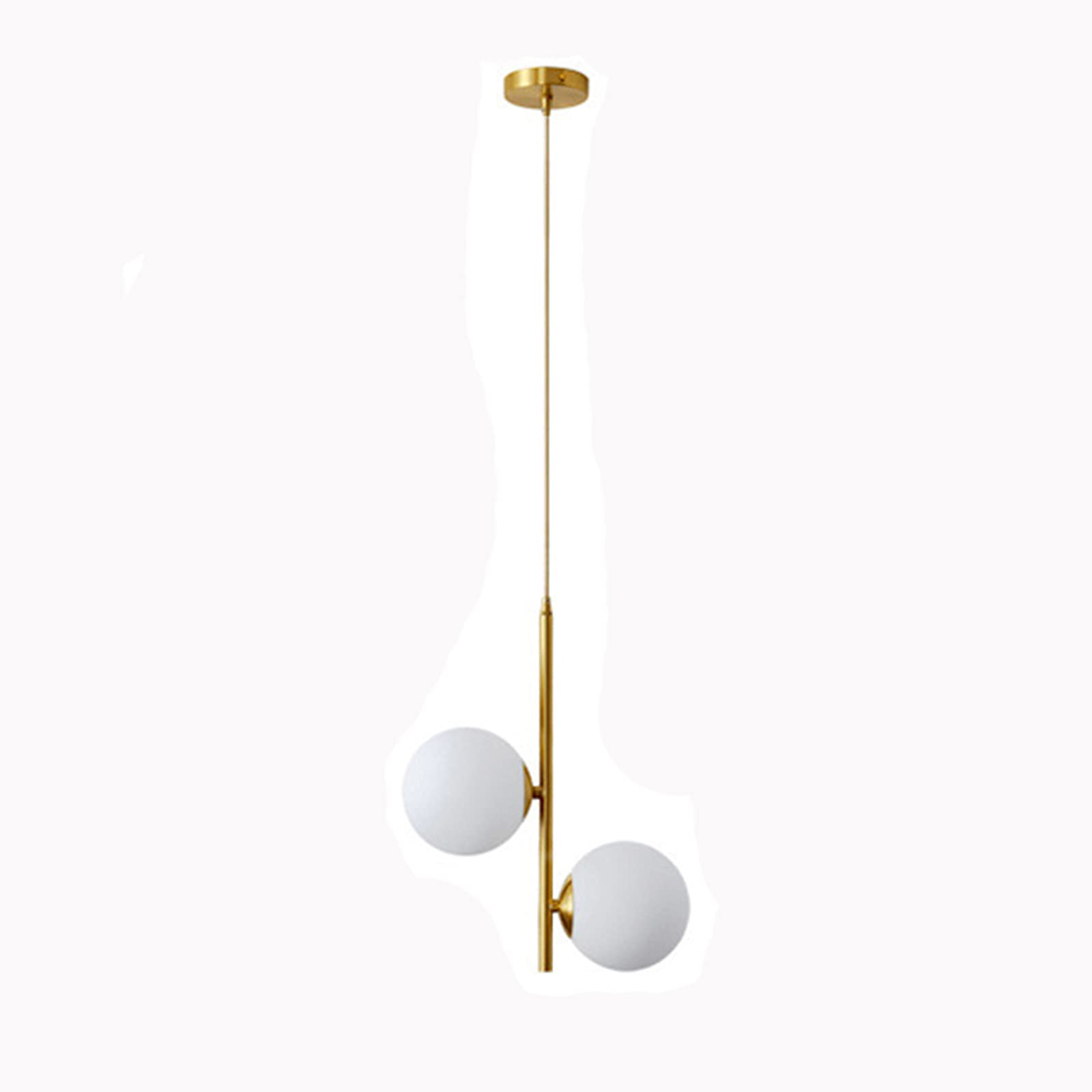 2-Light White Glass Pendant Light Fixture with Brass Gold Metal - Modern Globe Chandelier for Dining Room, Kitchen Island, or Bedroom Ceiling Lighting