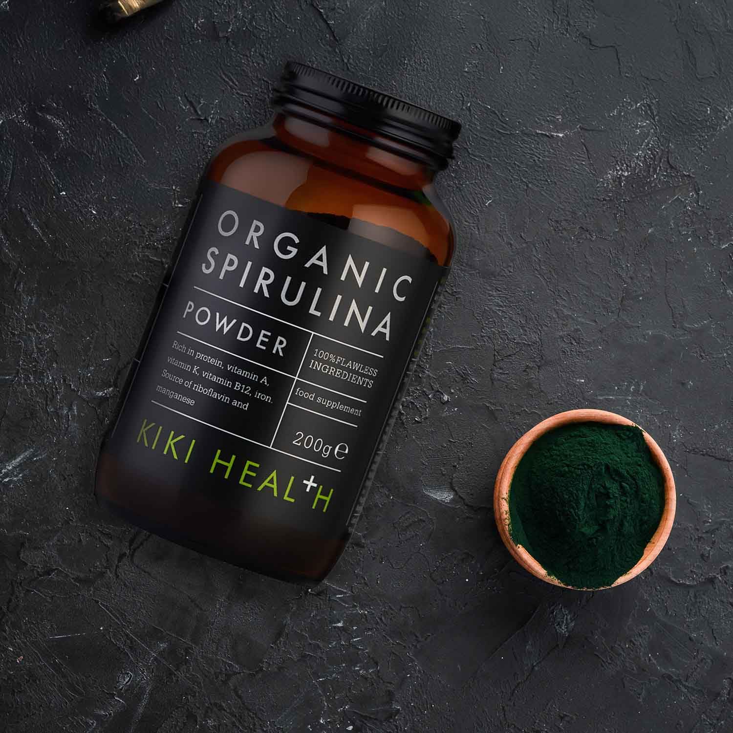 KIKI Health Organic Spirulina Powder 200g - Premium Superfood for Immune Support & Energy Boost - Rich in Protein, Vitamins A, K, B12 & Iron - Vegan & Vegetarian Friendly - Great for Smoothies, Juices & Wellness Shots