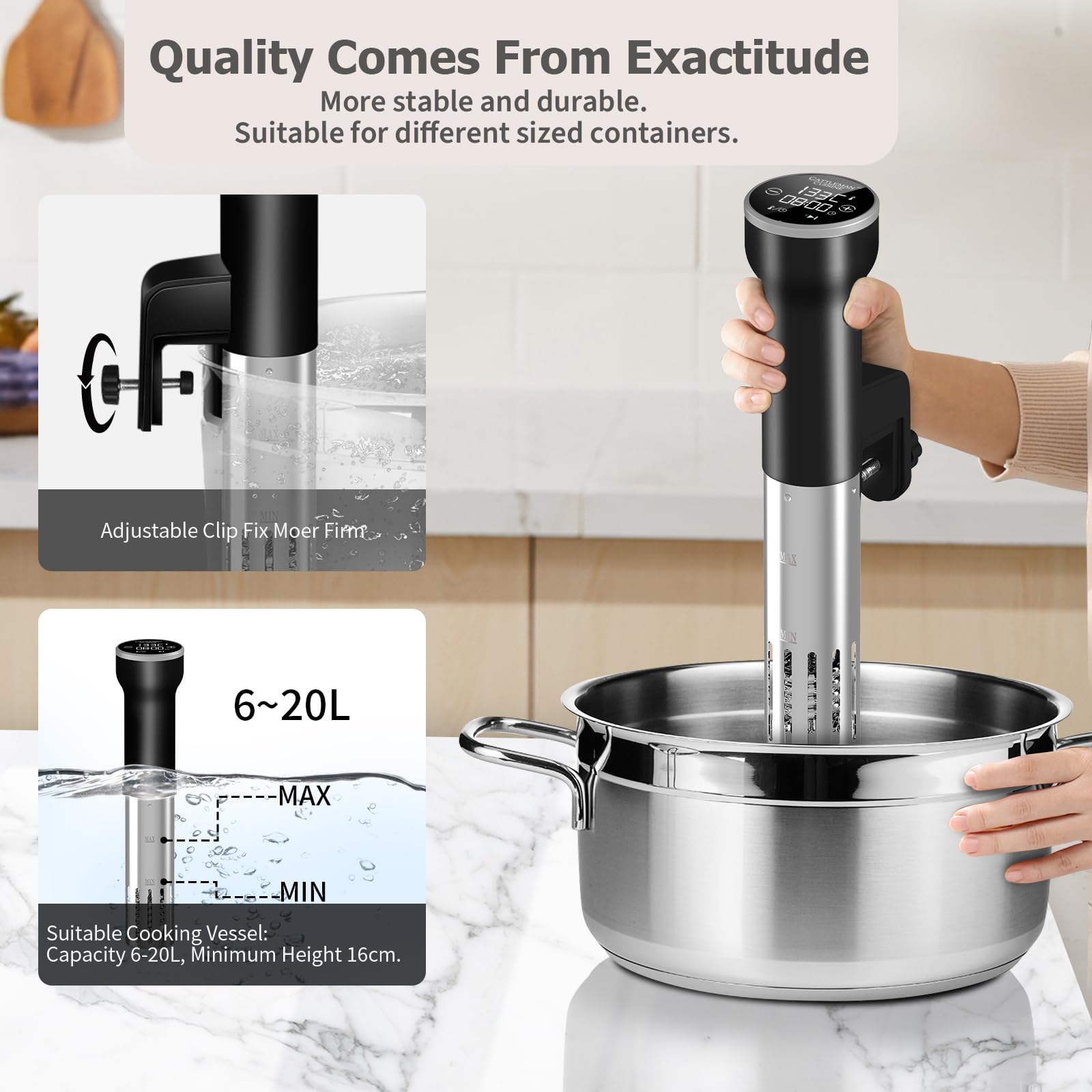Precision Sous Vide Cooker 1000W - Immersion Circulator with Digital Timer & Temperature Control - Quiet Waterproof Sous Vide Machine for Steak, Chicken, Fish - Includes Free Cookbook - Perfect for Home Chefs & Professional Kitchens