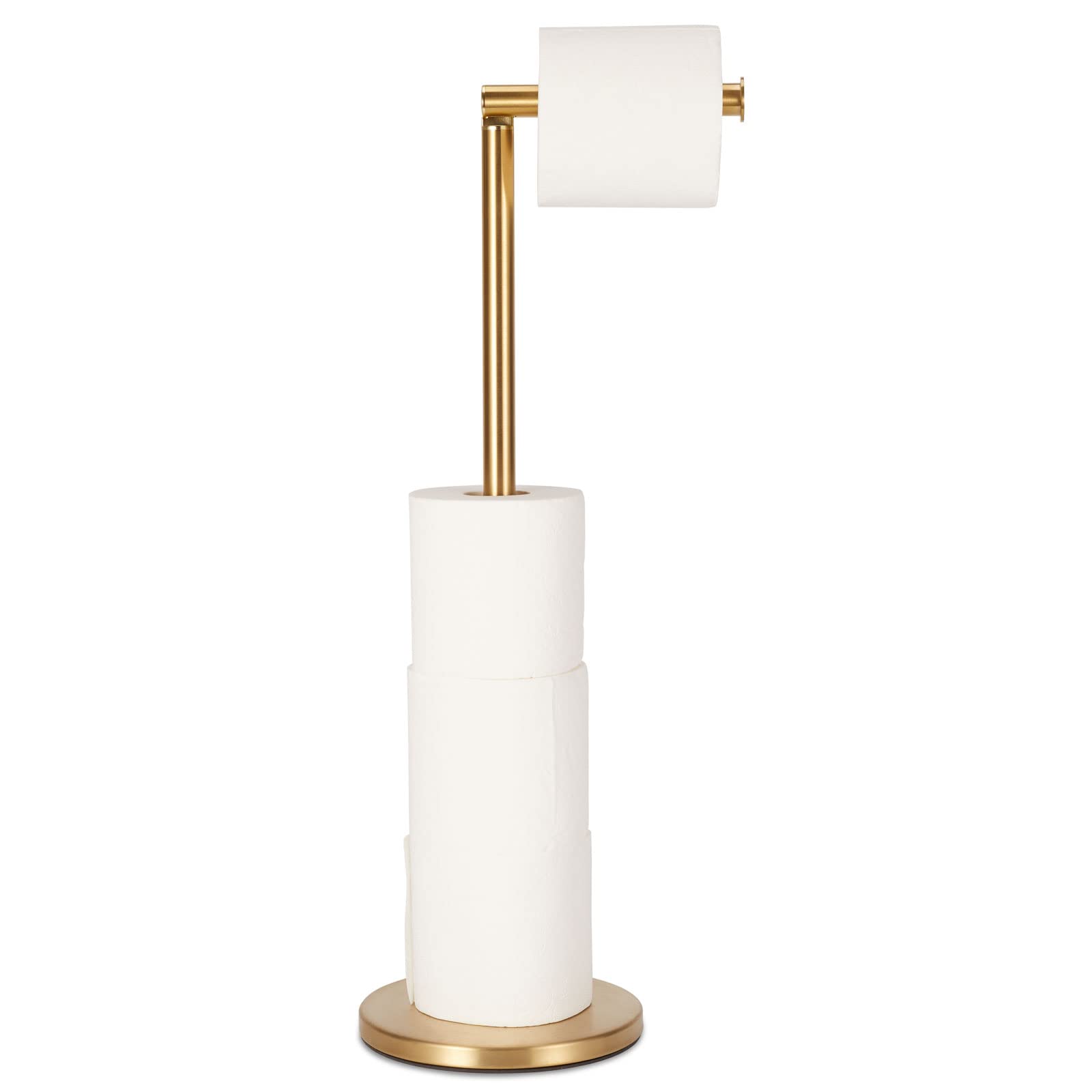 Stainless Steel Free Standing Toilet Paper Holder Stand - Gold Bathroom Tissue Roll Pedestal for Modern & Luxury Home Decor