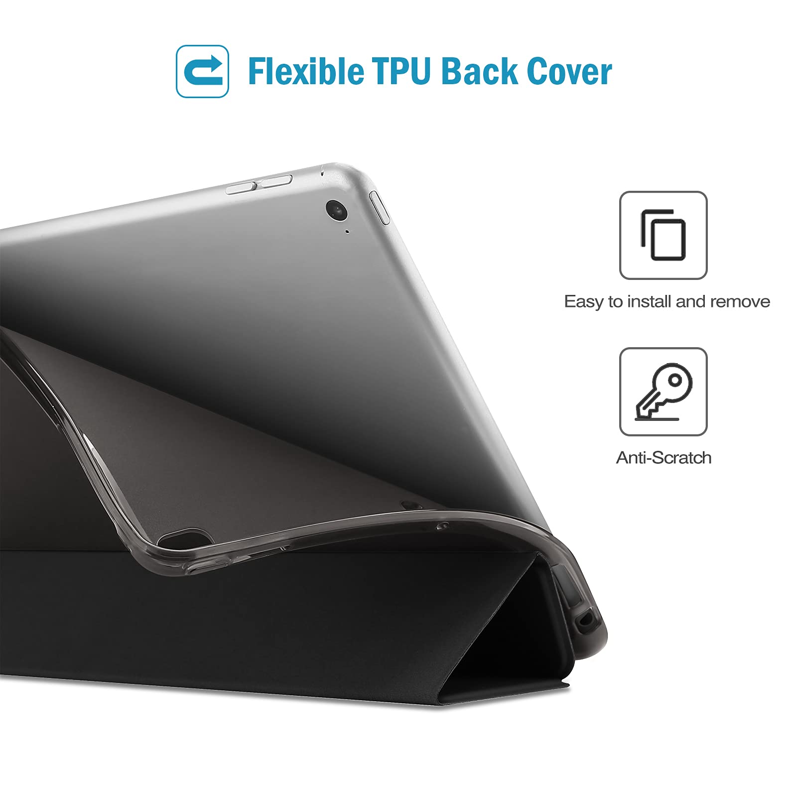 ProCase iPad 9.7 Inch Case - Slim Soft TPU Cover with Stand for iPad 6th/5th Gen, iPad Air 2/Air 1 (2017/2018 Models) | Protective Shockproof Case for Work, School & Travel - Black