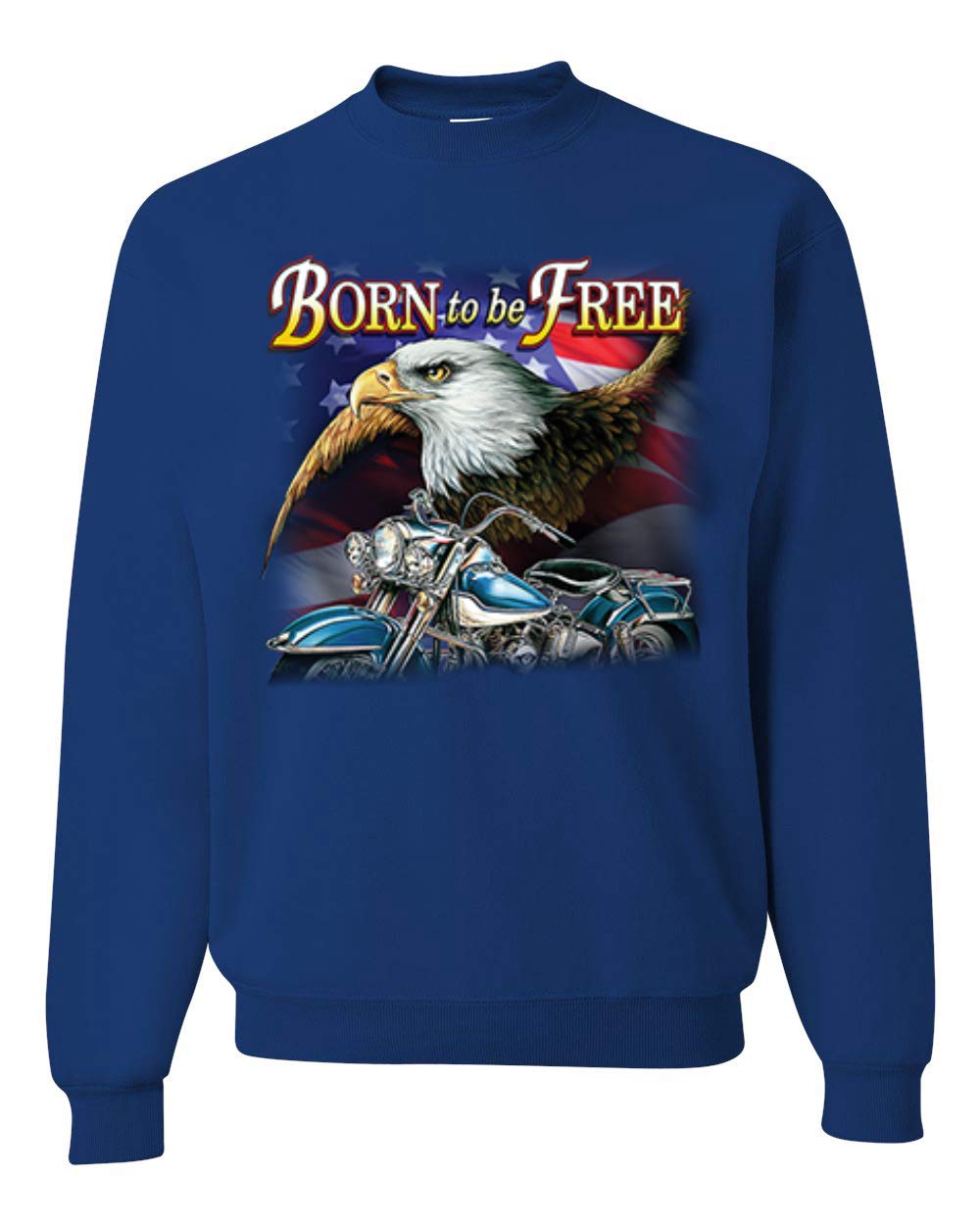 Wild Bobby Born to Be Free Bald Eagle & American Flag Graphic Sweatshirt - Unisex Crewneck Pullover for Cars & Trucks Enthusiasts - Perfect for Road Trips, Patriotic Events & Casual Wear
