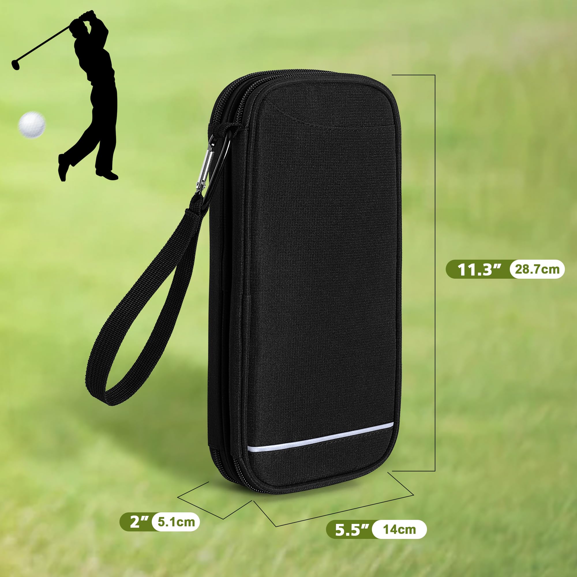 Premium Golf Glove Holder & Case with Hook – Includes Glove Stretcher, Storage for Tees, Ball Markers & Phone – Durable Golf Accessories Organizer for Golfers | Perfect for Driving Range, Practice & On-Course Essentials
