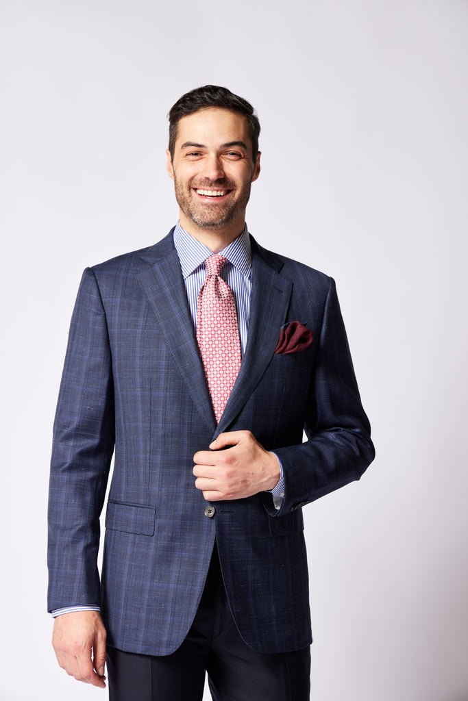 HENRY SARTORIAL X DORMEUIL Premium Full Canvas Check Blazer Jacket for Men - Navy Blue - Business & Formal Wear - Perfect for Office, Weddings & Special Occasions