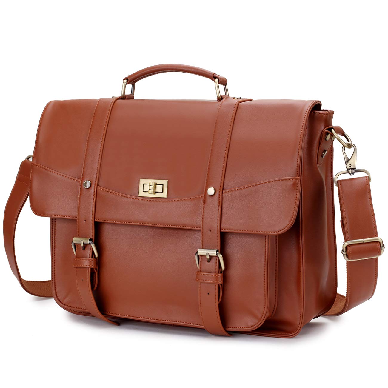 Stylish 14 Inch Laptop Messenger Bag for Women - PU Leather Briefcase with Top Handle & Shoulder Strap - Perfect for Office, Business Travel & Work Commute