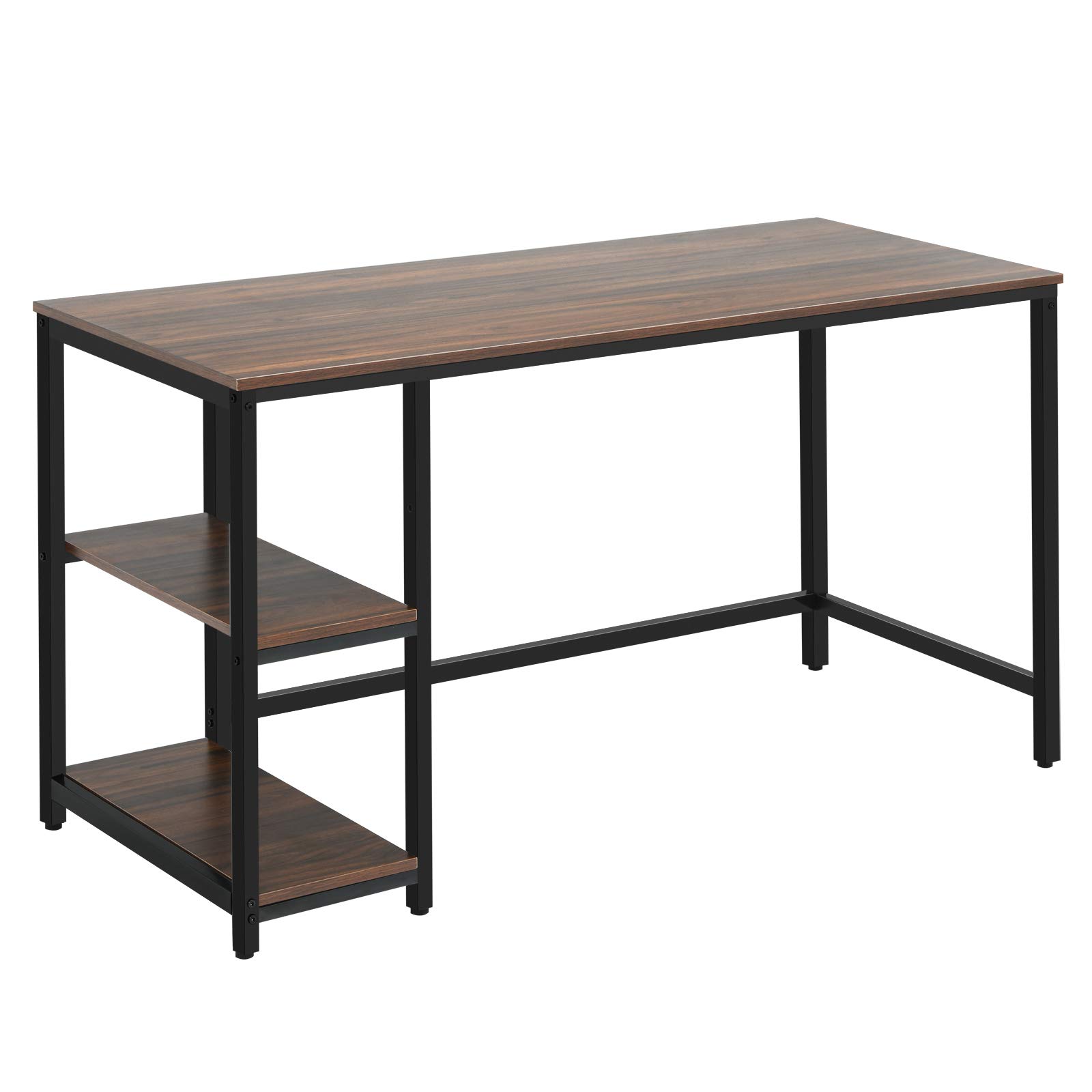 Tangkula Industrial Home Office Computer Desk with 2 Storage Shelves - Sturdy Metal Frame Writing Workstation for Study, Laptop & PC (Coffee Brown) - Perfect for Small Spaces, Dorm Rooms & Modern Workspaces