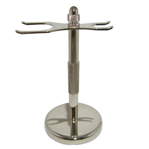 Parker Razor & Brush Stand - Heavy Chrome Plated Shaving Stand for Men | Perfect for Bathroom Countertop & Travel Grooming Kit Organization