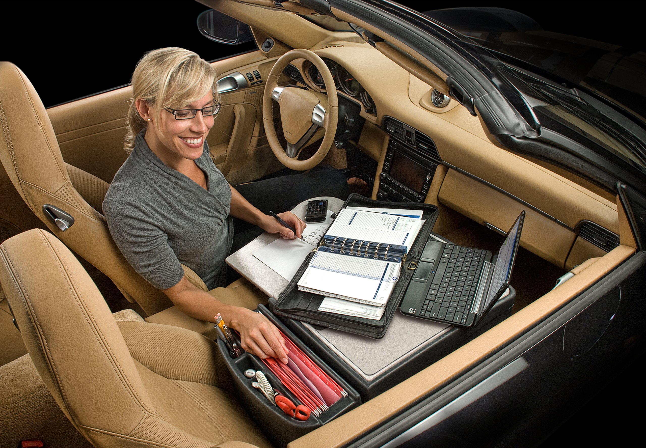 AutoExec AUE10000 GripMaster Car Desk - Grey Finish, No Inverter, Portable Laptop Workstation for Cars | Perfect for Remote Work, Business Travel & Mobile Office Setup