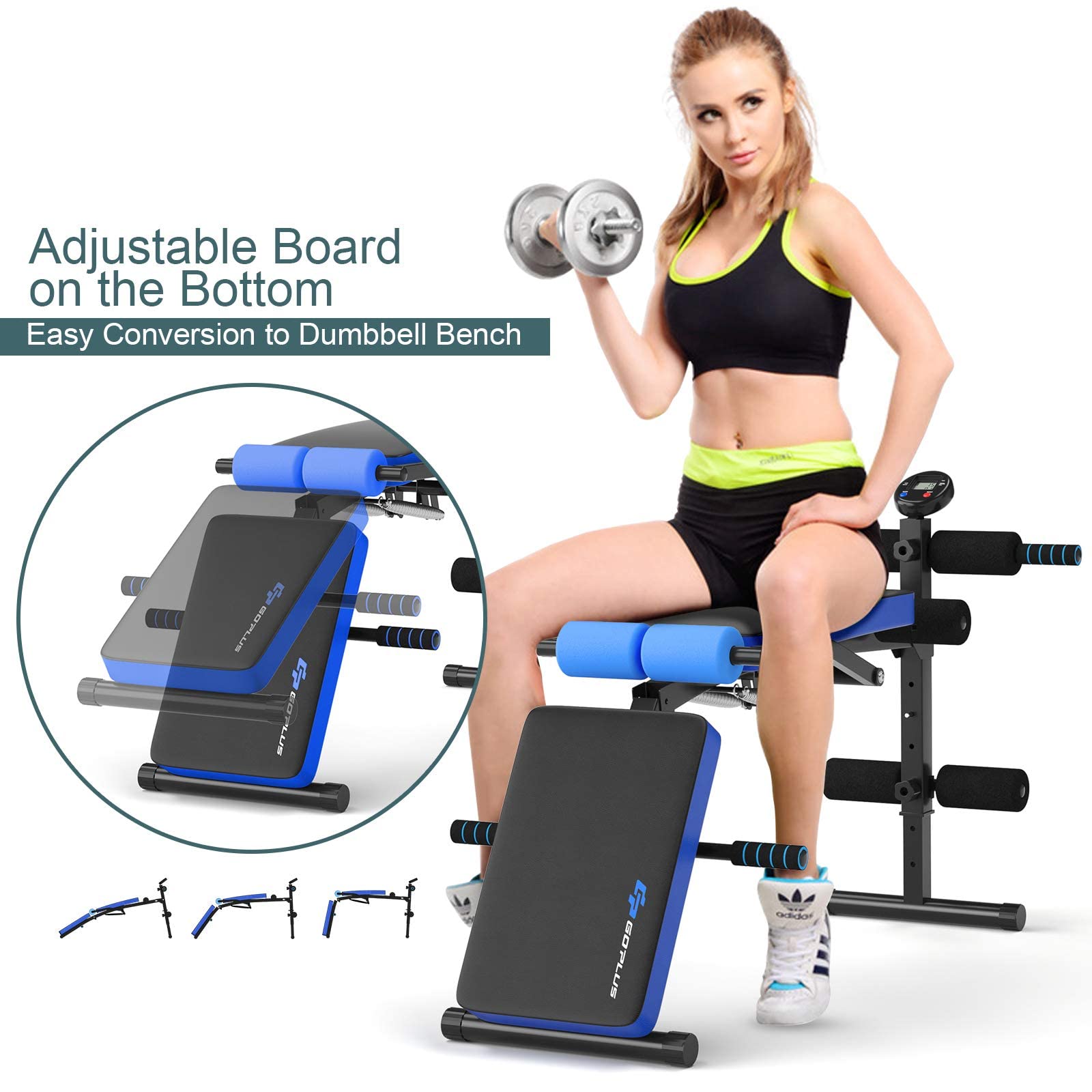 Goplus 6-in-1 Adjustable Sit Up Bench - Foldable Weight Bench with LCD Monitor for Home Gym, Flat/Incline/Decline Workouts - Perfect for Strength Training, Ab Exercises & Full Body Workouts at Home, Office or Commercial Gym