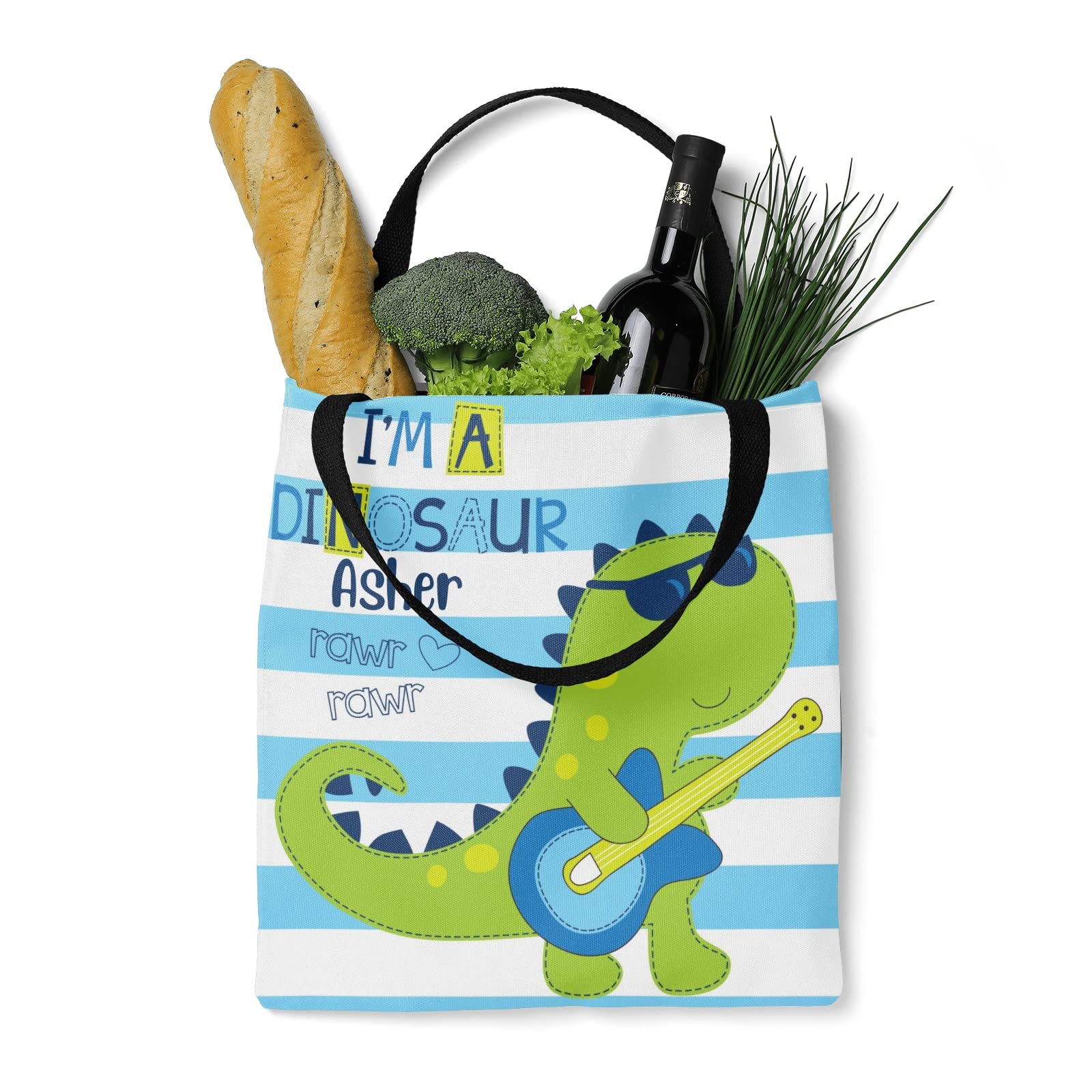 Dinosaur Pink Yellow Personalized Canvas Tote Bags - Reusable Shopping Bags for Women & Men, Eco-Friendly Grocery Tote, School Backpack & Travel Handbag Gift | Perfect for Grocery Shopping, Beach Trips & School Supplies