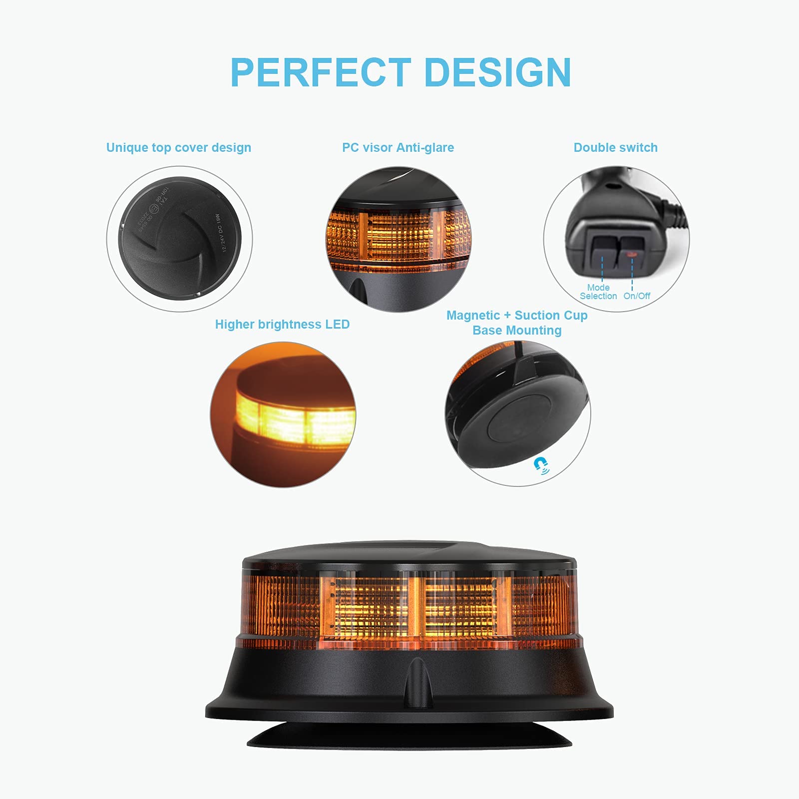 Agrieyes Emergency Strobe Light Kit - 4.2 Inch Magnetic Rechargeable Blue LED Safety Warning Beacon for Tractors, Trucks, Boats & Emergency Vehicles | Perfect for Roadside Emergencies, Construction Sites & Marine Safety