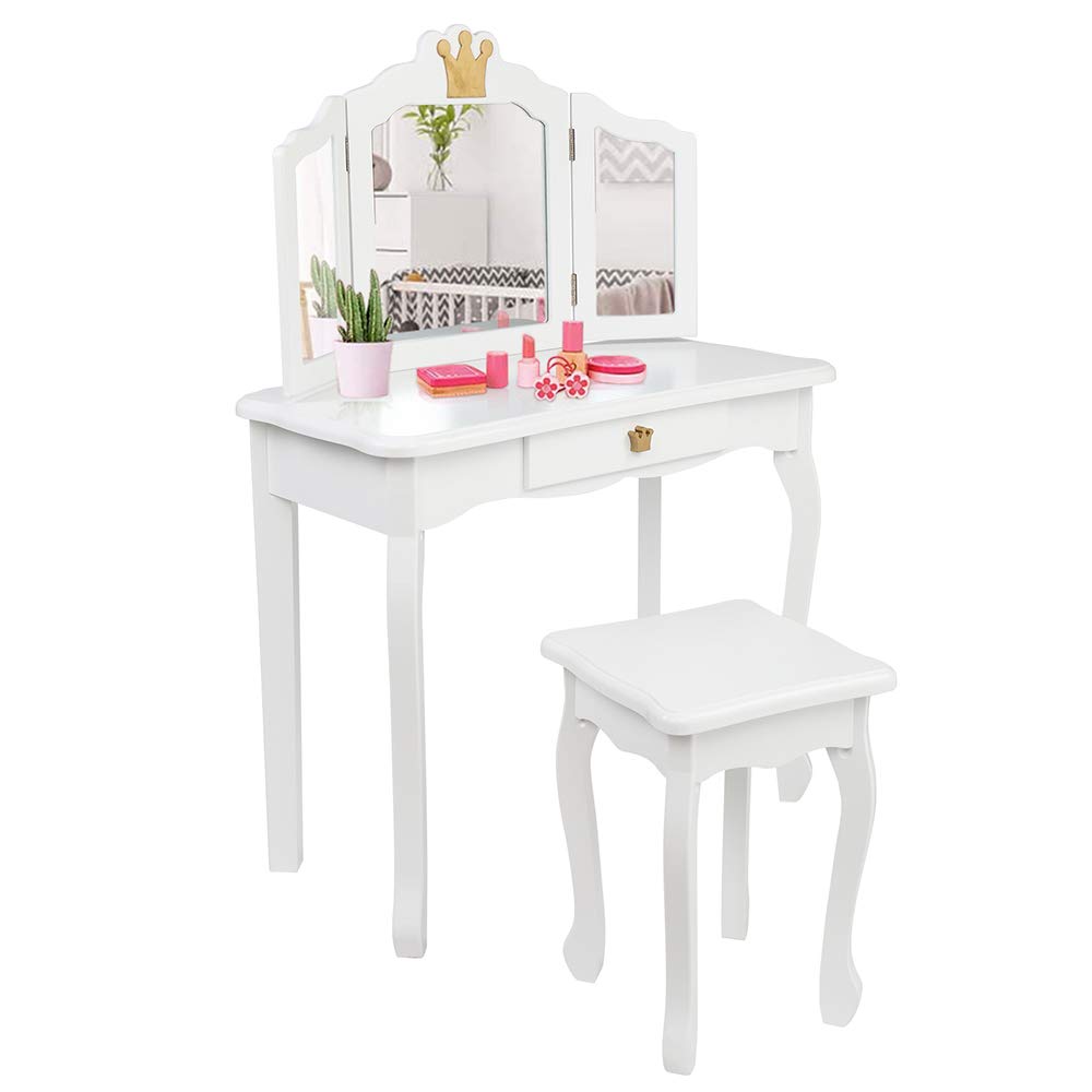 Princess Vanity Set for Girls 3-9 with Mirror & Stool - Kids Makeup Desk for Bedroom Play