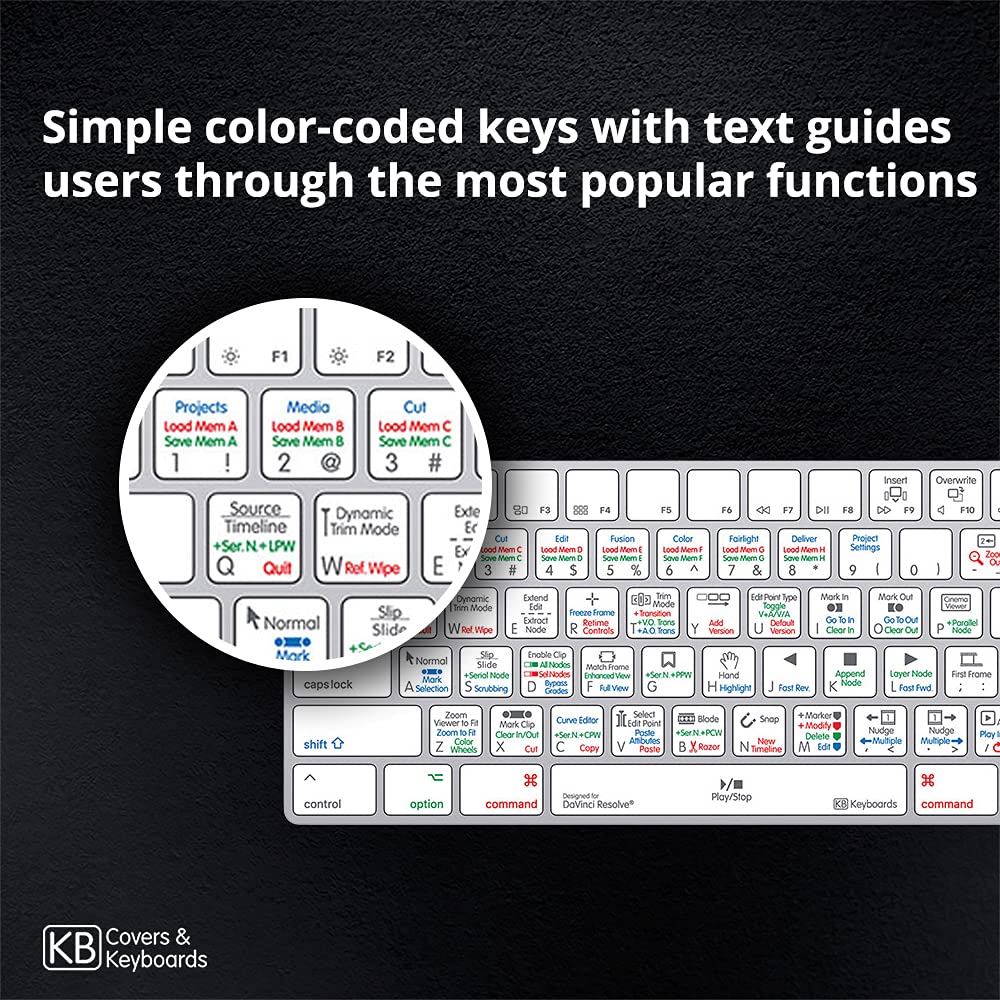 KB Covers Davinci Resolve - Silver Magic Keyboard with Numeric Keypad for Video Editing & Content Creation | Compatible with Mac & Windows