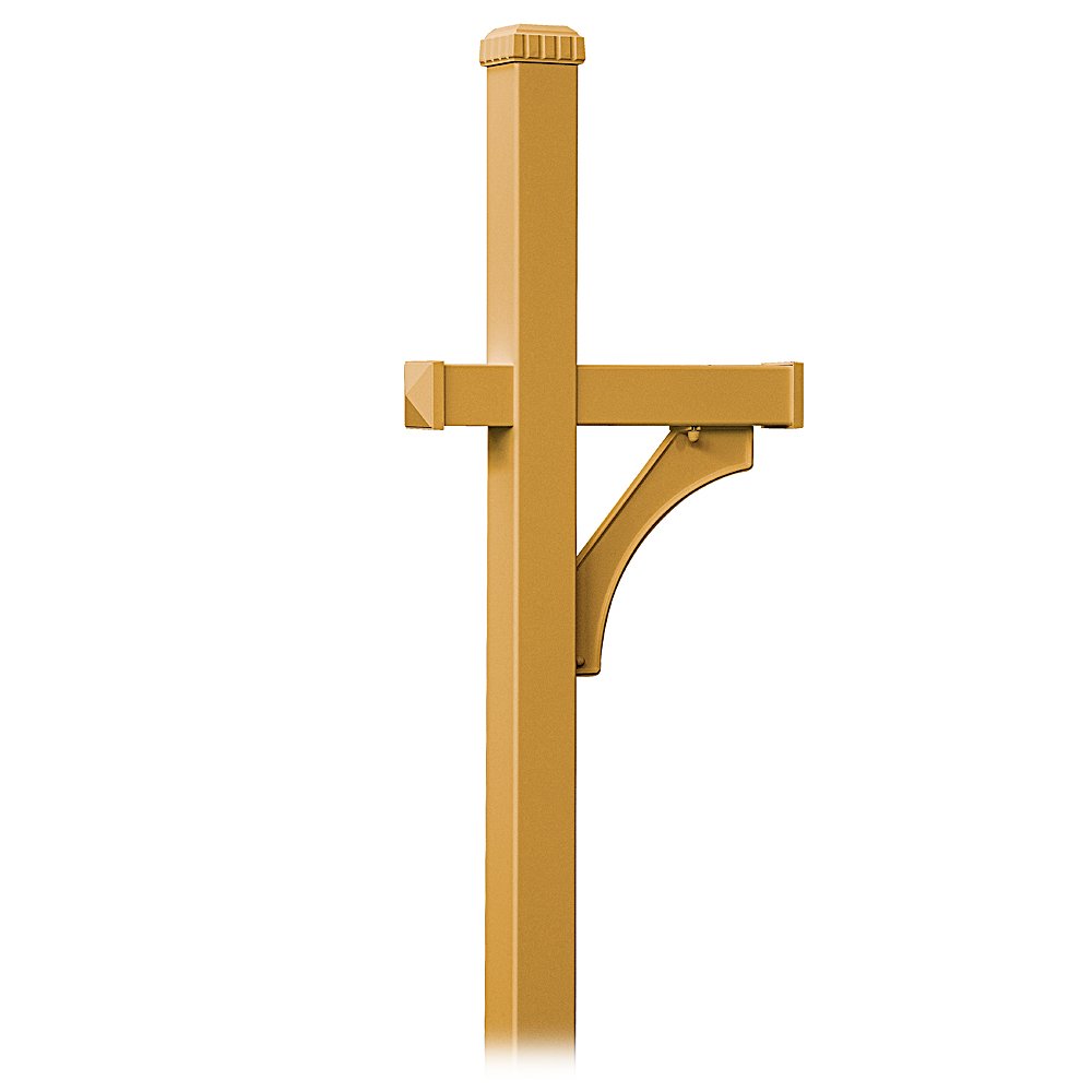 Brass 4870BRS Deluxe Mailbox Post - 1 Sided In-Ground Mounted Mailbox Stand by Salsbury Industries | Durable Outdoor Mailbox Post for Residential & Commercial Use