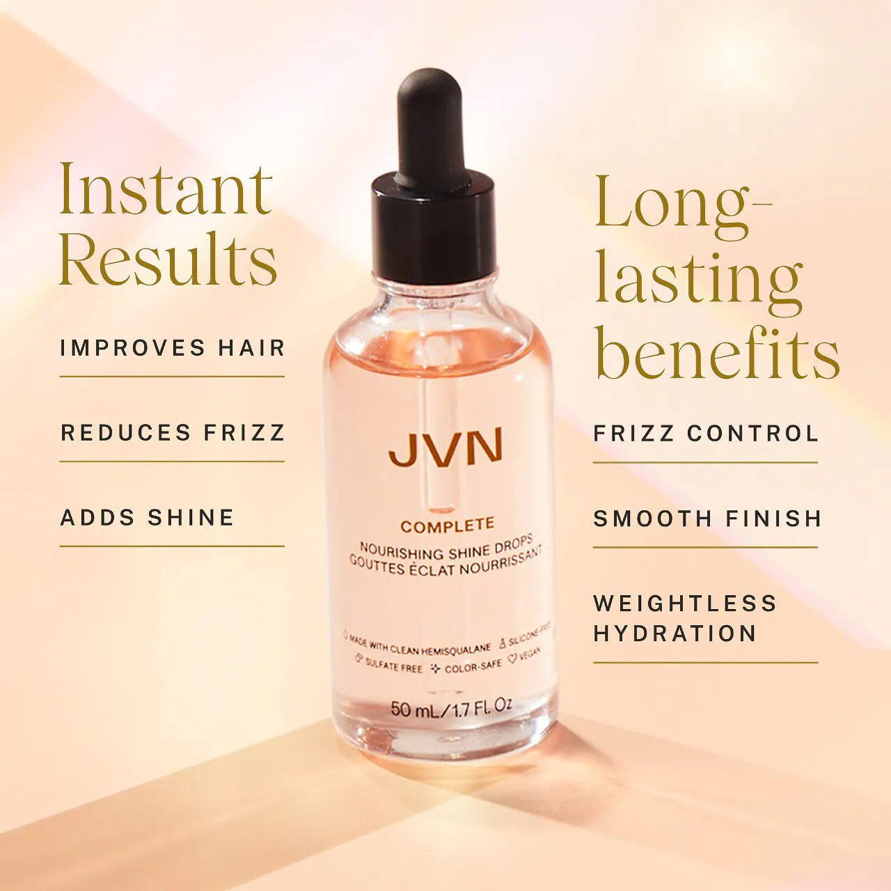 JVN Complete Nourishing Hair Oil Shine Drops 50ml - Hydrating & Smoothing Hair Treatment for Frizz Control & Shine - Perfect for Dry, Damaged Hair & Daily Styling